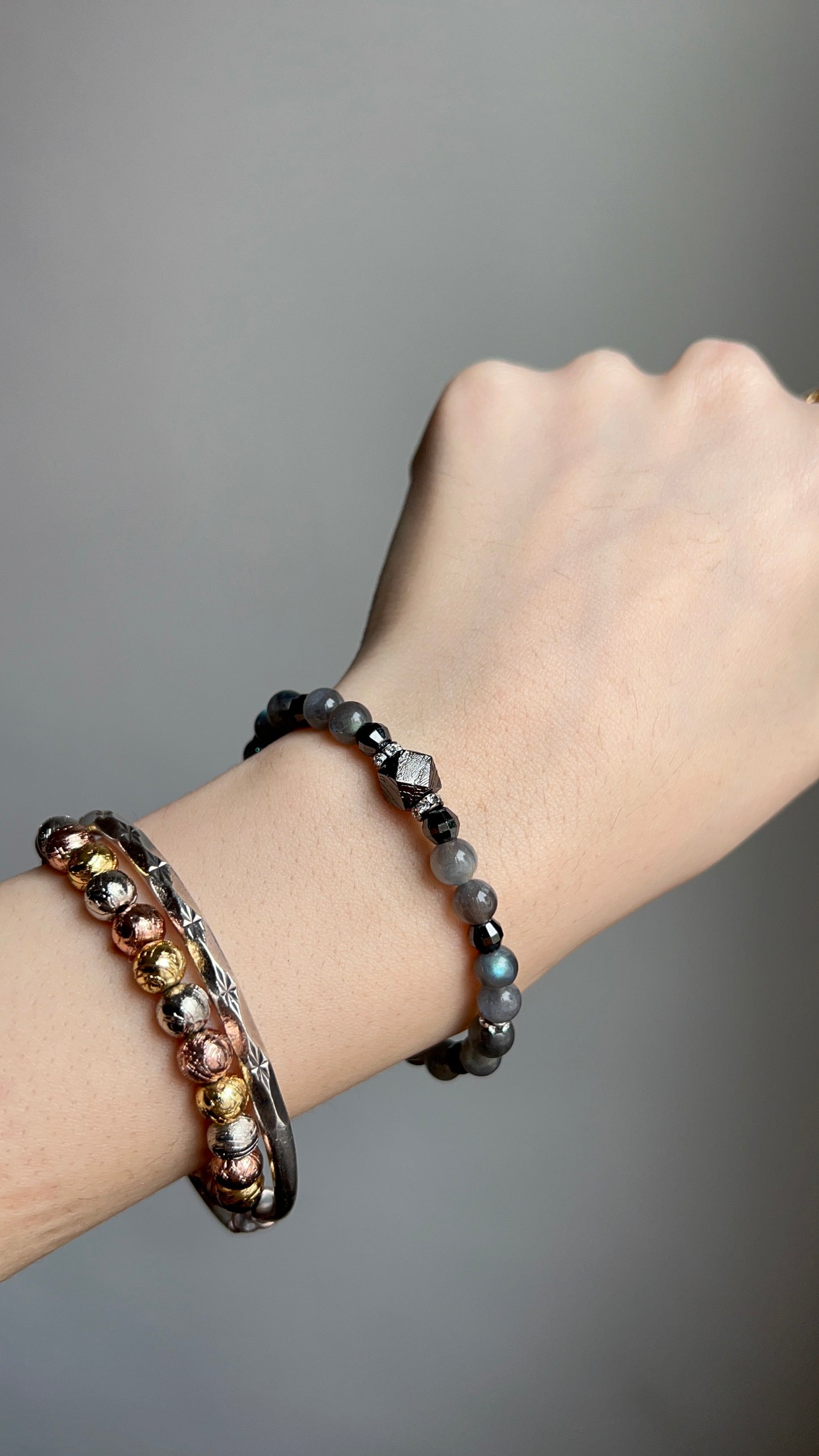 meteorite + labradorite bracelet