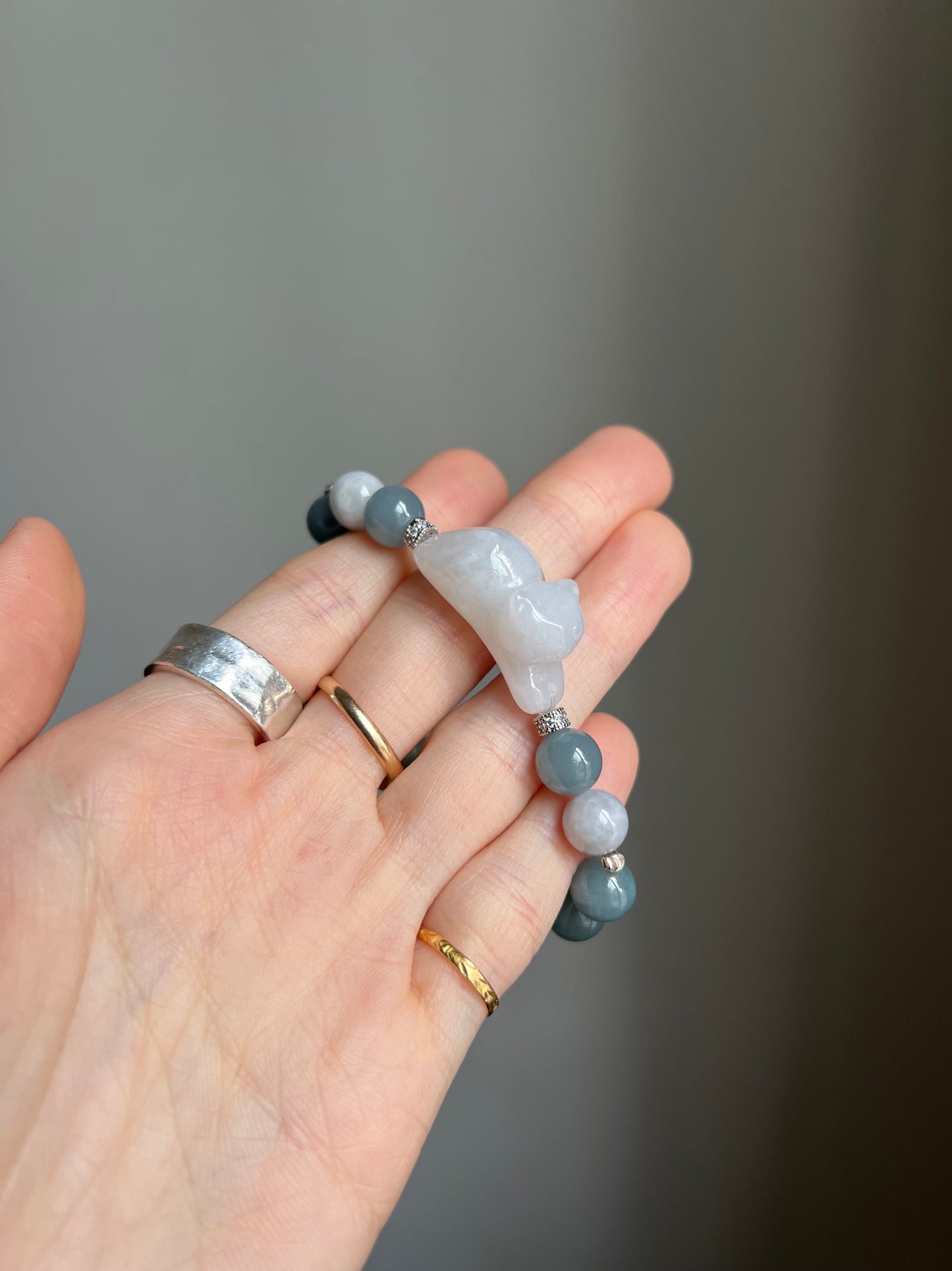 "playtime" white jadeite cat bracelet #10