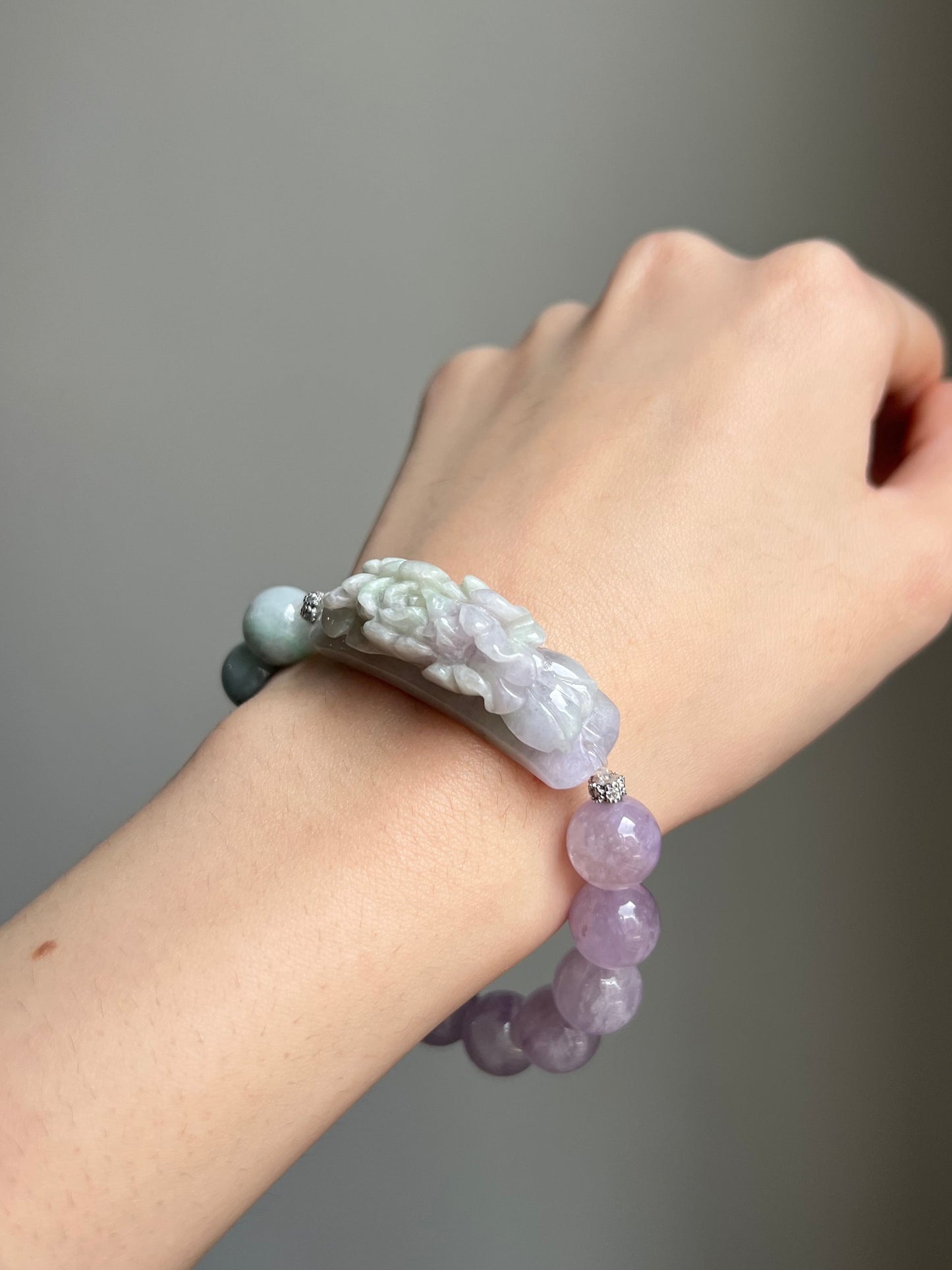 "promise of spring" mixed jadeite x amethyst bracelet