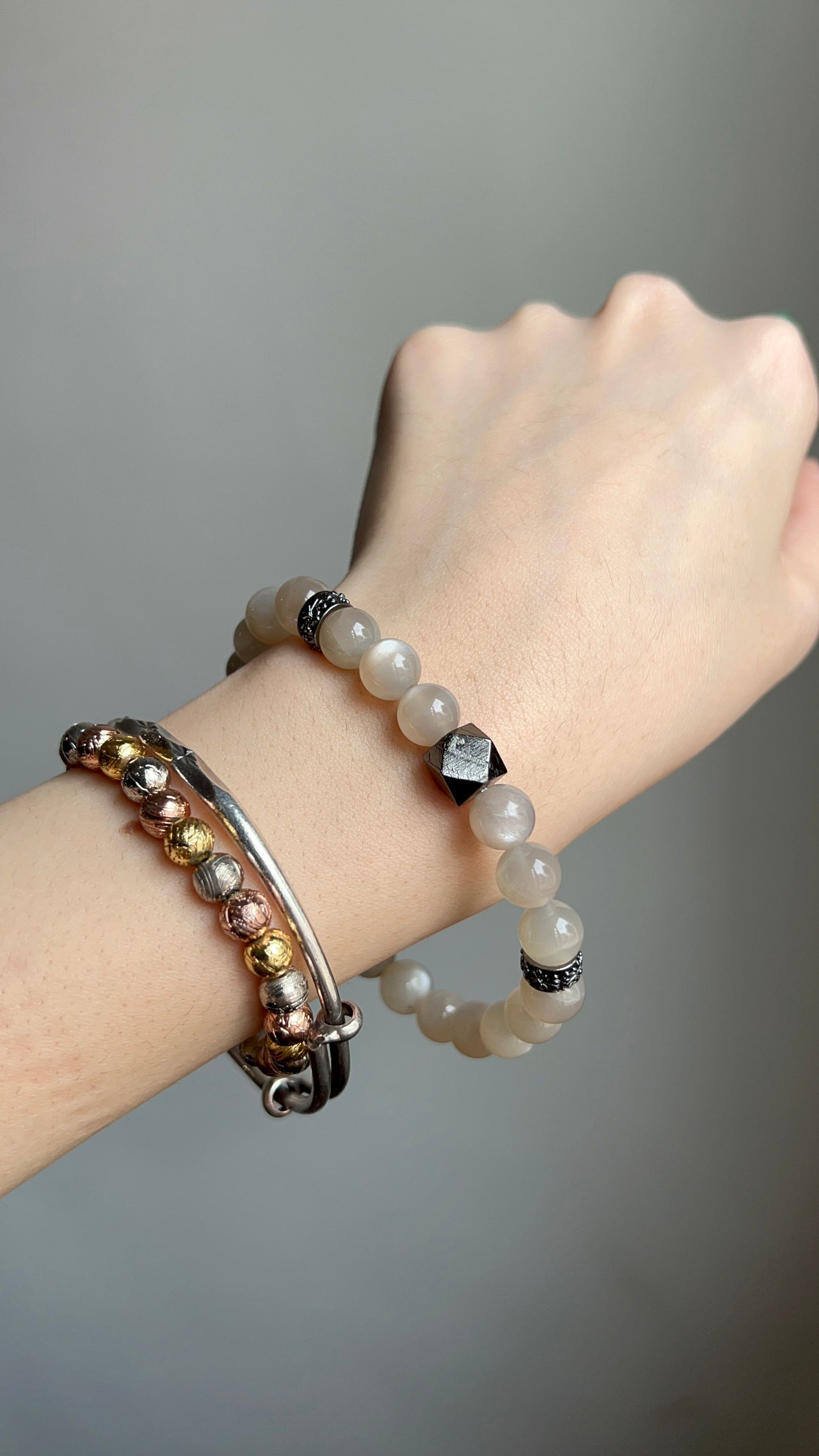 meteorite + grey moonstone bracelet