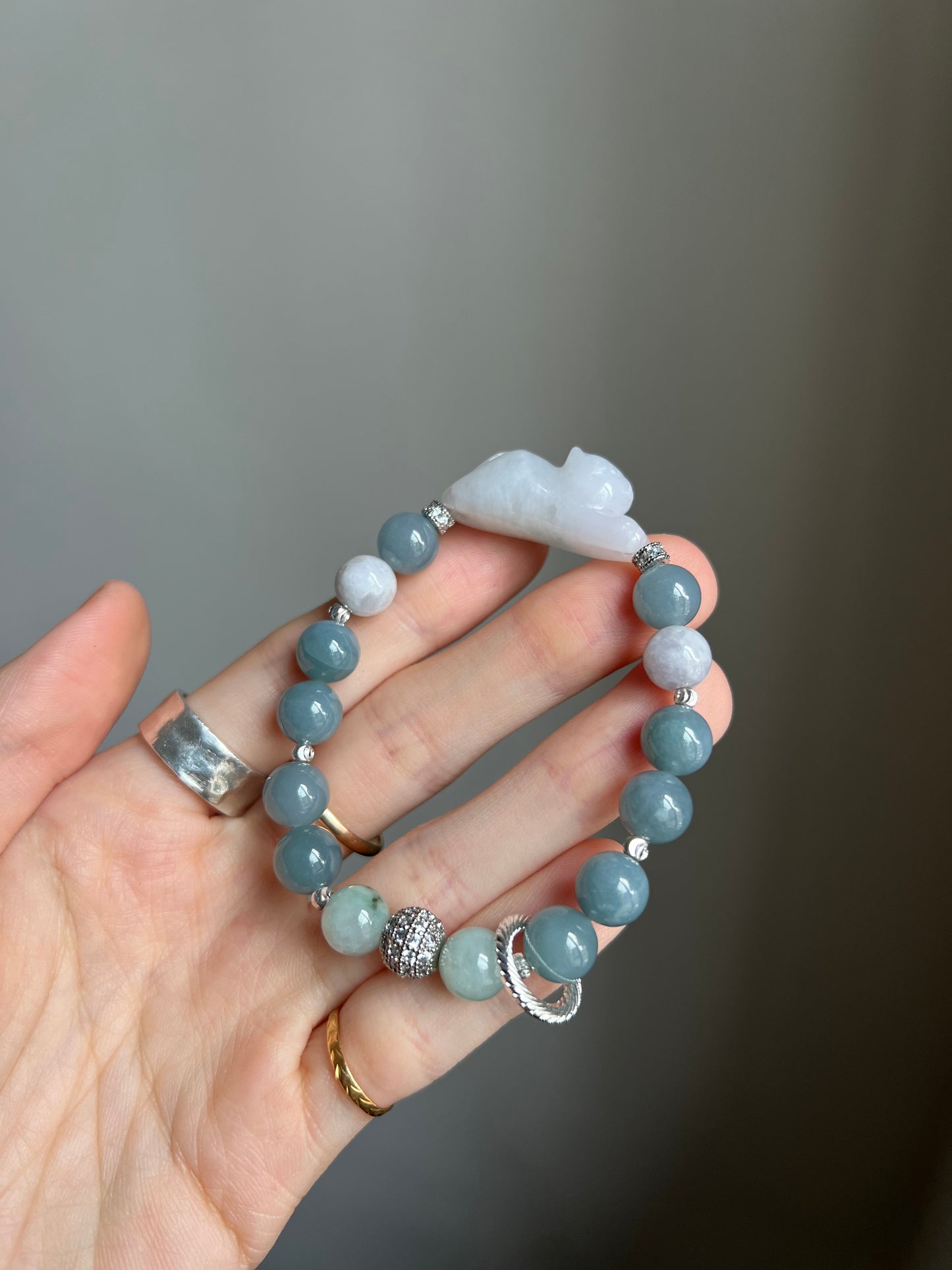 "playtime" white jadeite cat bracelet #10