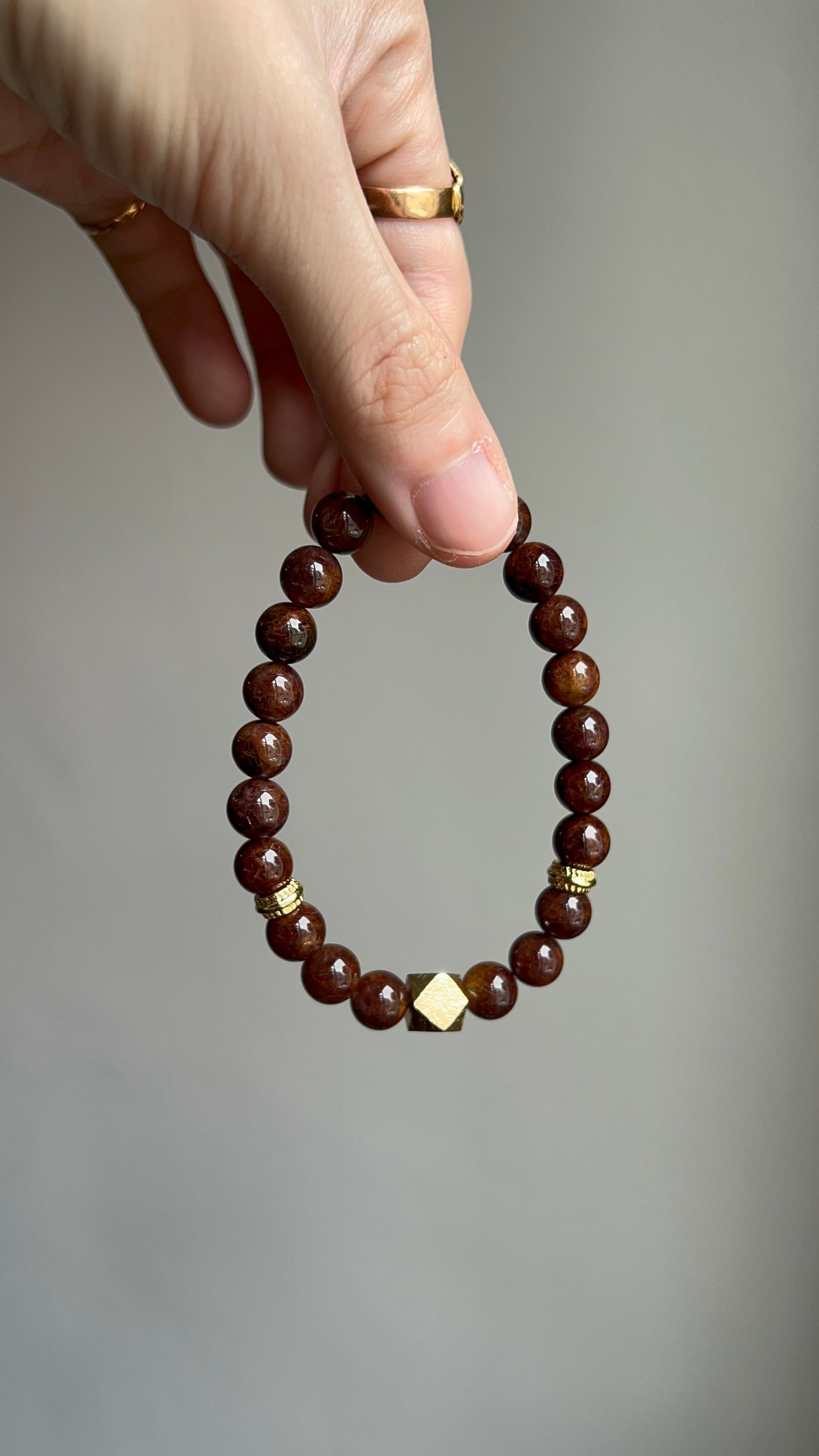 meteorite + red copper rutile quartz bracelet