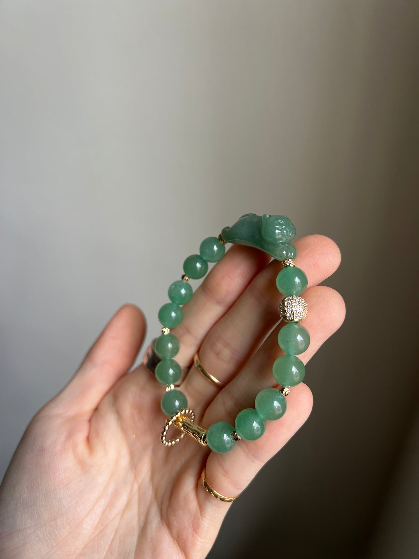"playtime" green jadeite cat bracelet #02