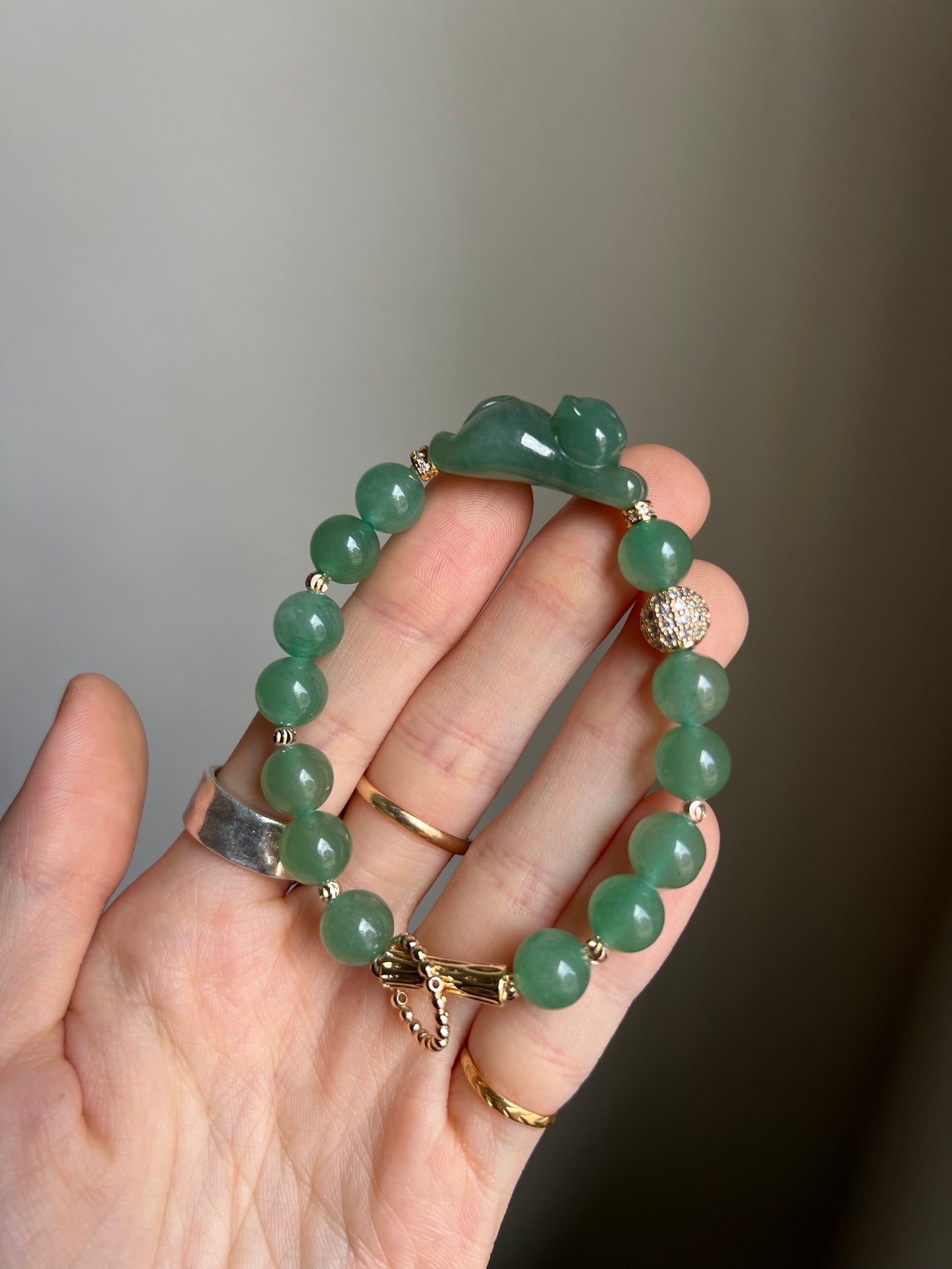 "playtime" green jadeite cat bracelet #02