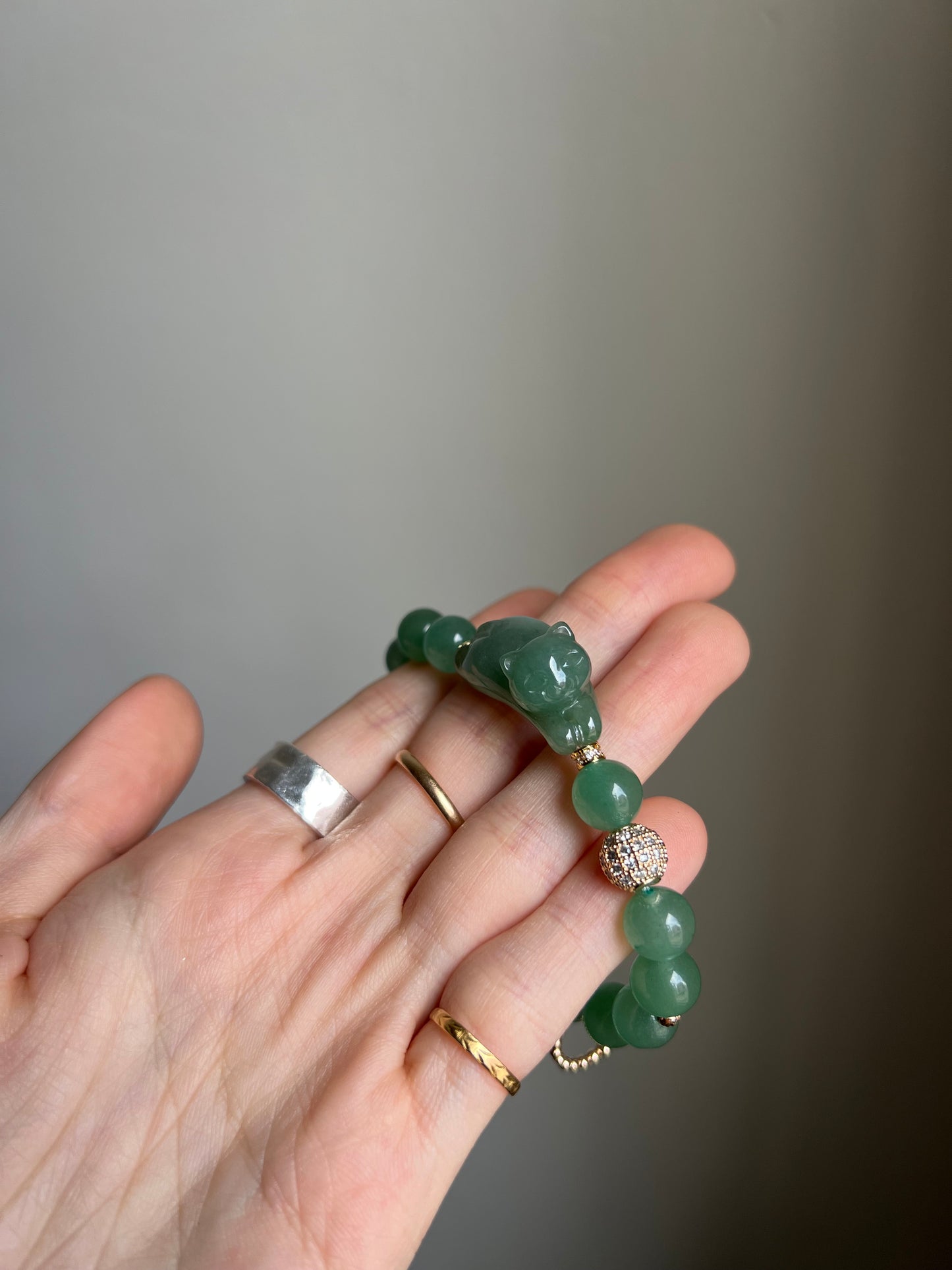 "playtime" green jadeite cat bracelet #02