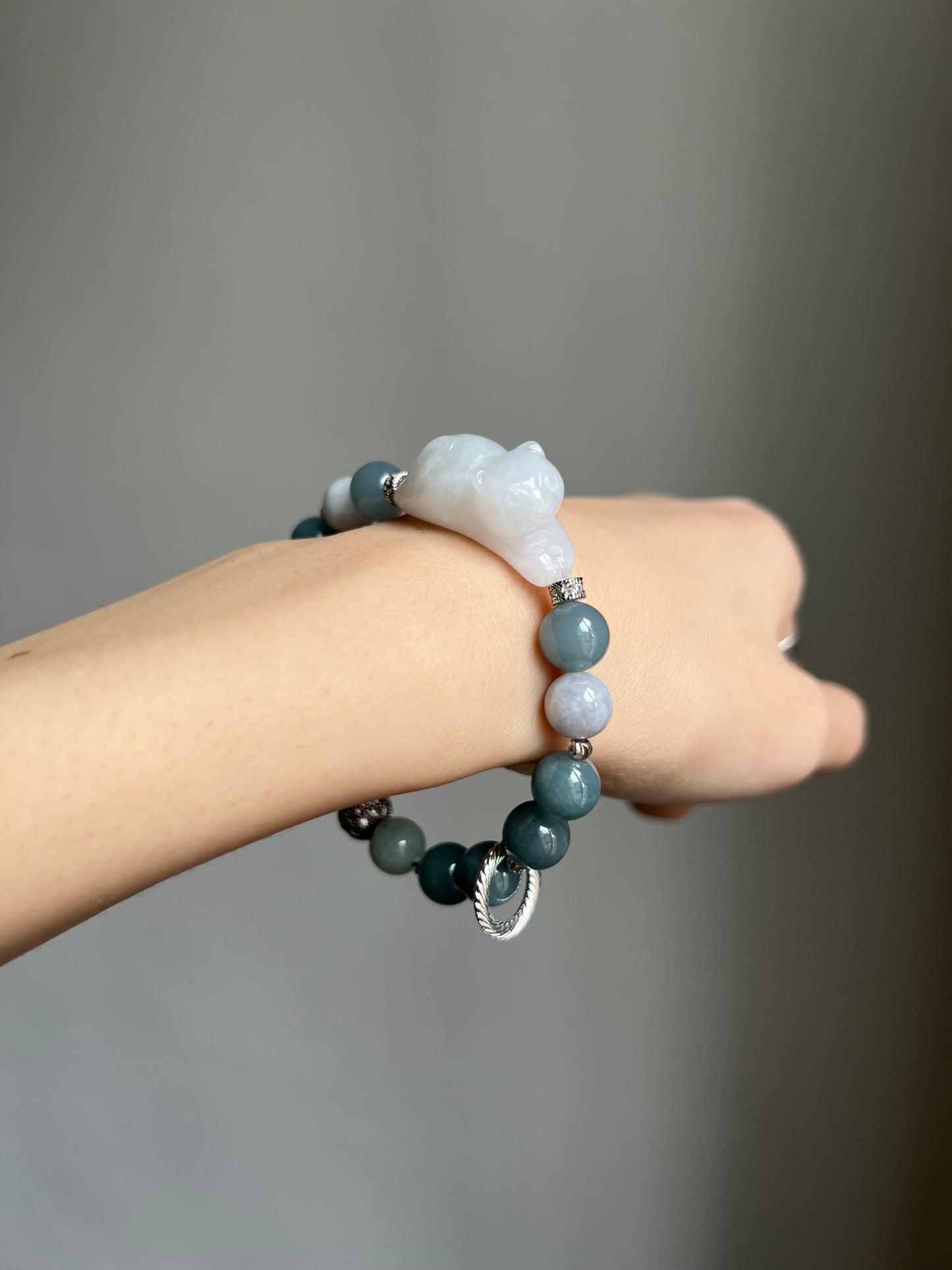 "playtime" white jadeite cat bracelet #10