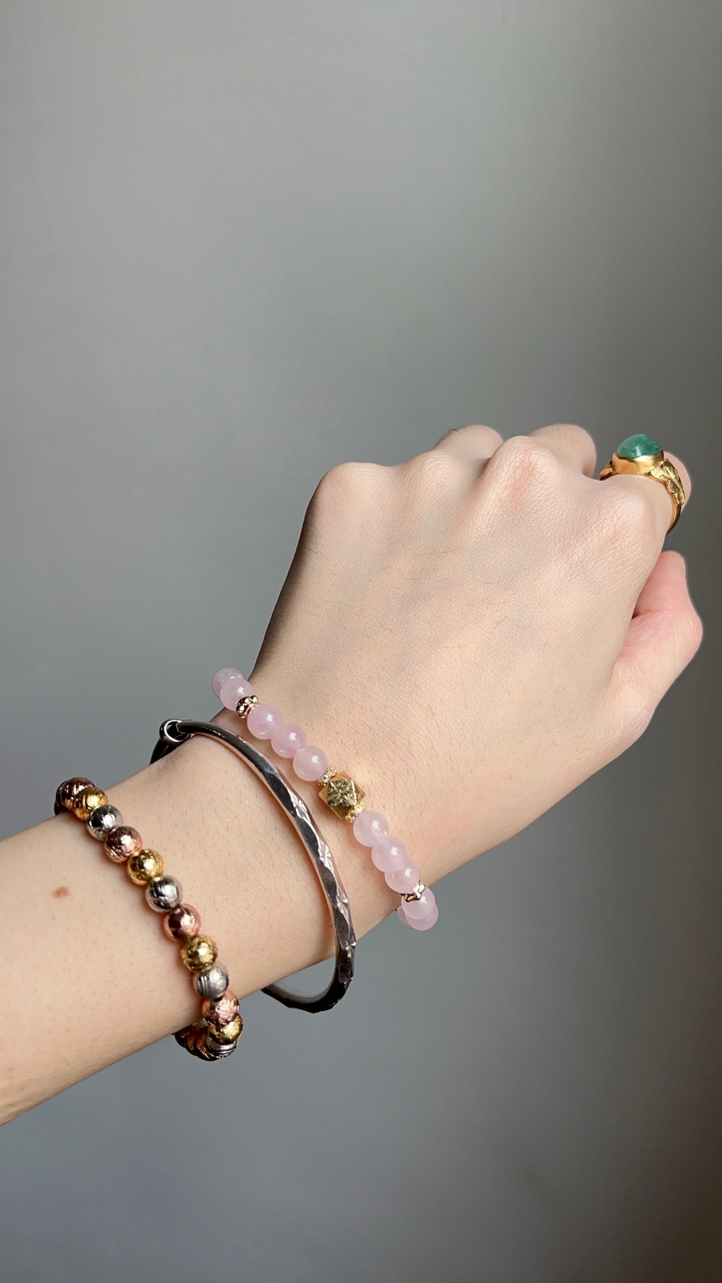 meteorite + rose quartz bracelet