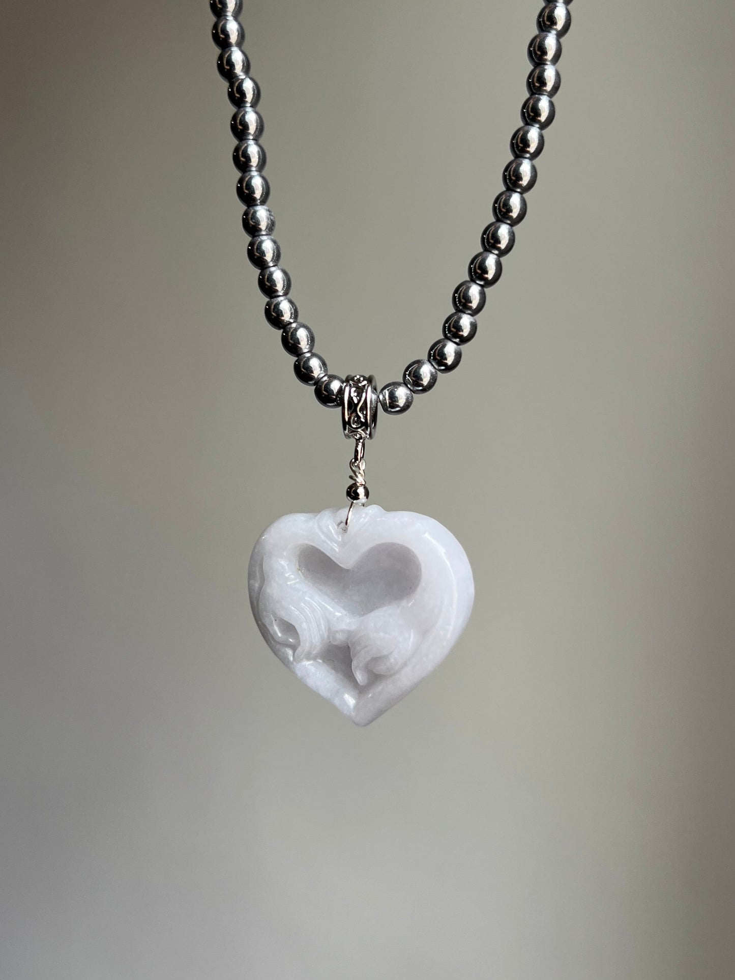 "pinky promise" lavender jadeite heart + terahertz necklace
