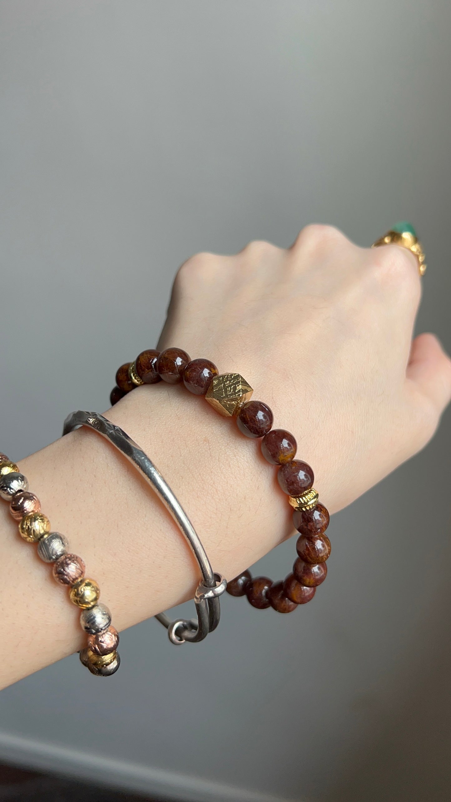 meteorite + red copper rutile quartz bracelet