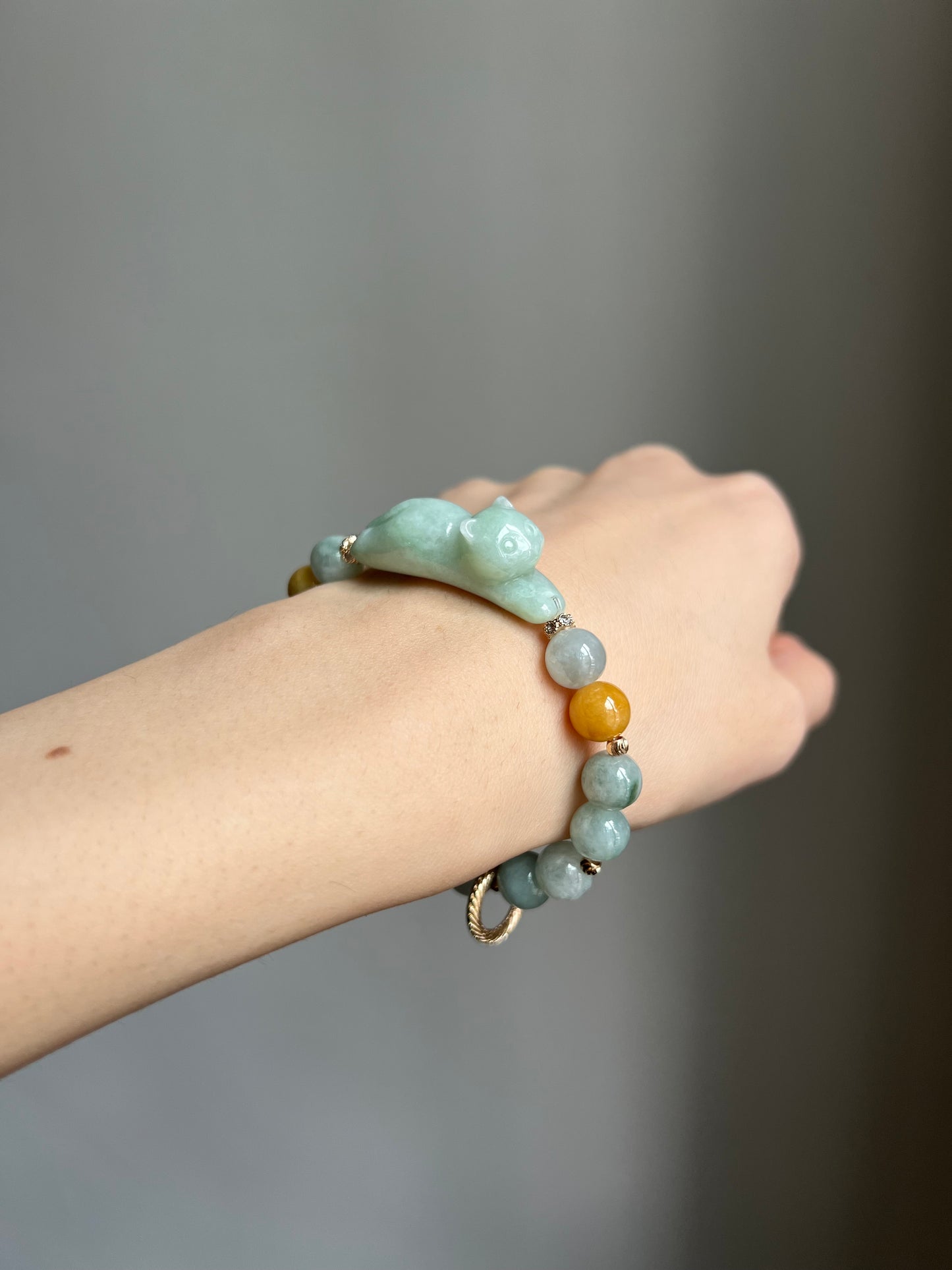 "playtime" green jadeite cat bracelet #12