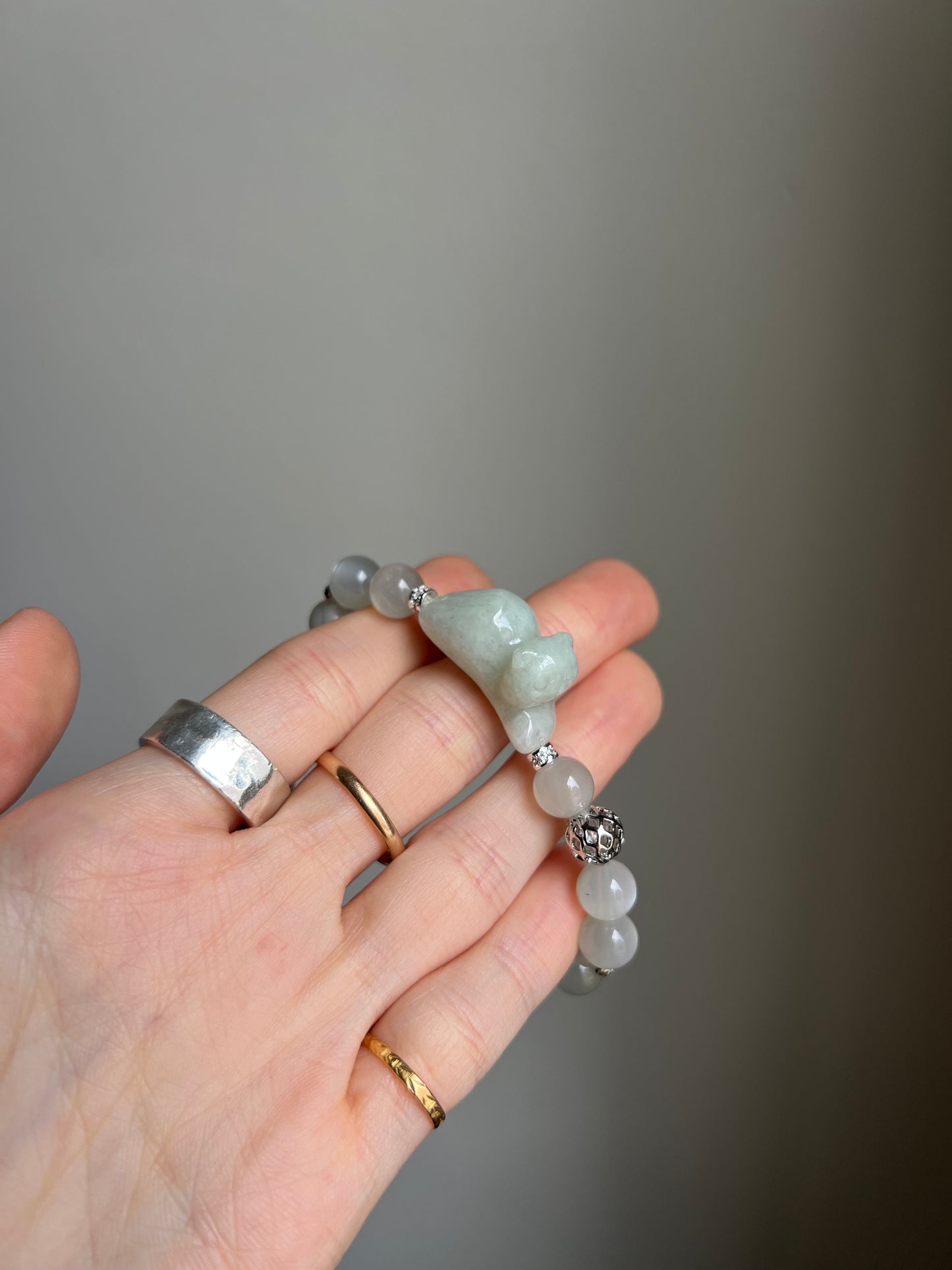 "playtime" green jadeite cat bracelet #04