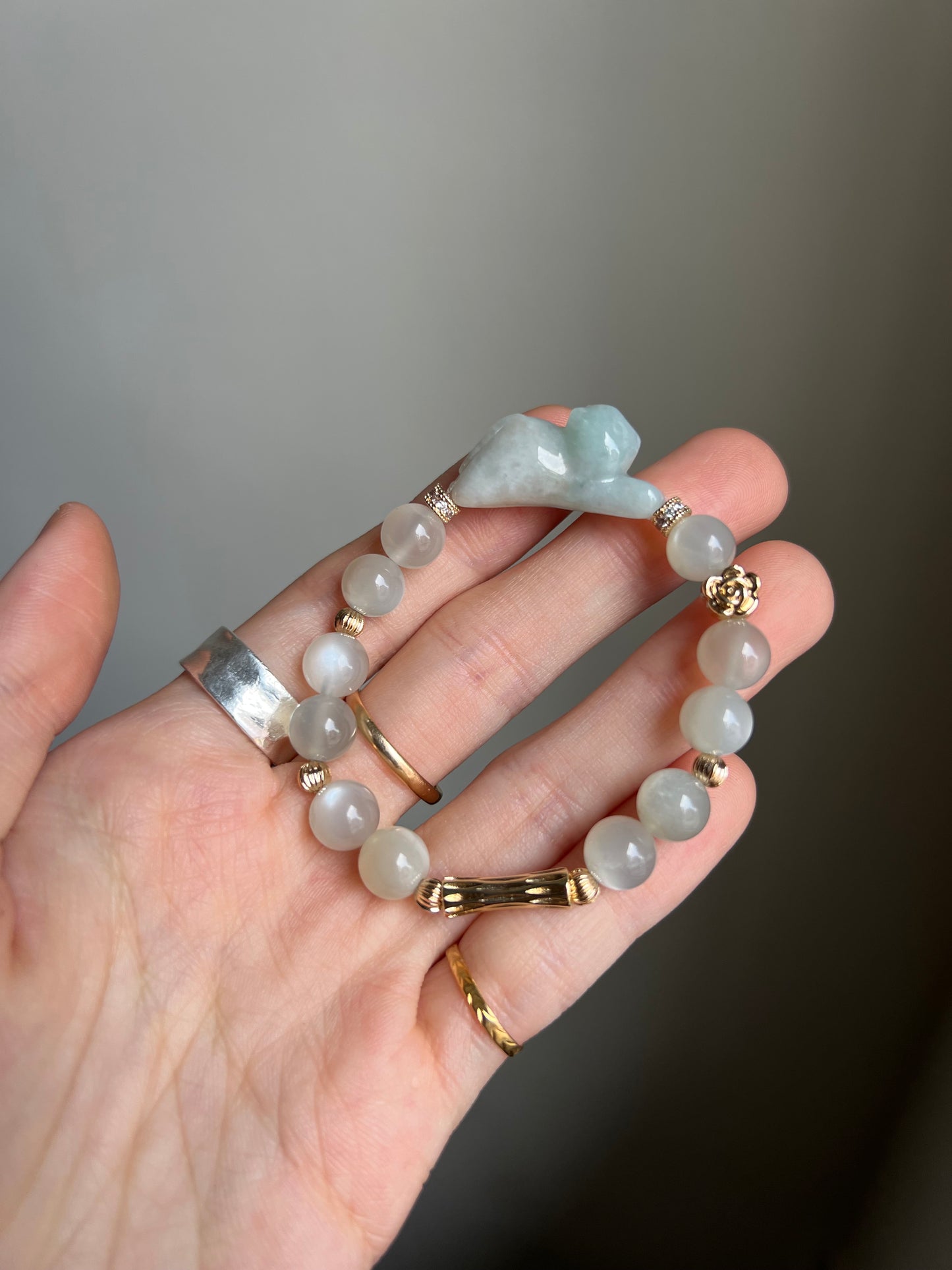 "playtime" white and green jadeite cat bracelet #03
