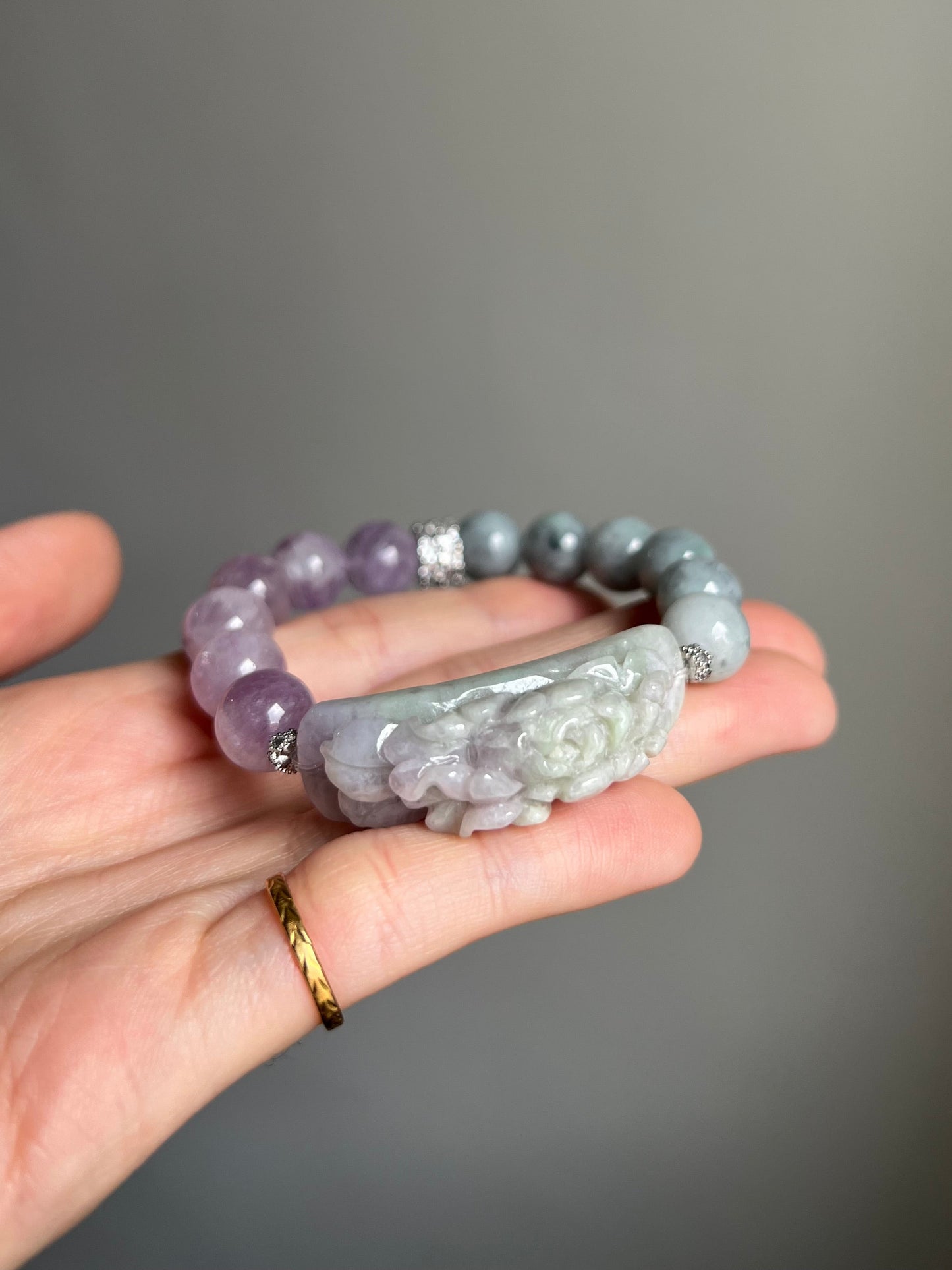 "promise of spring" mixed jadeite x amethyst bracelet