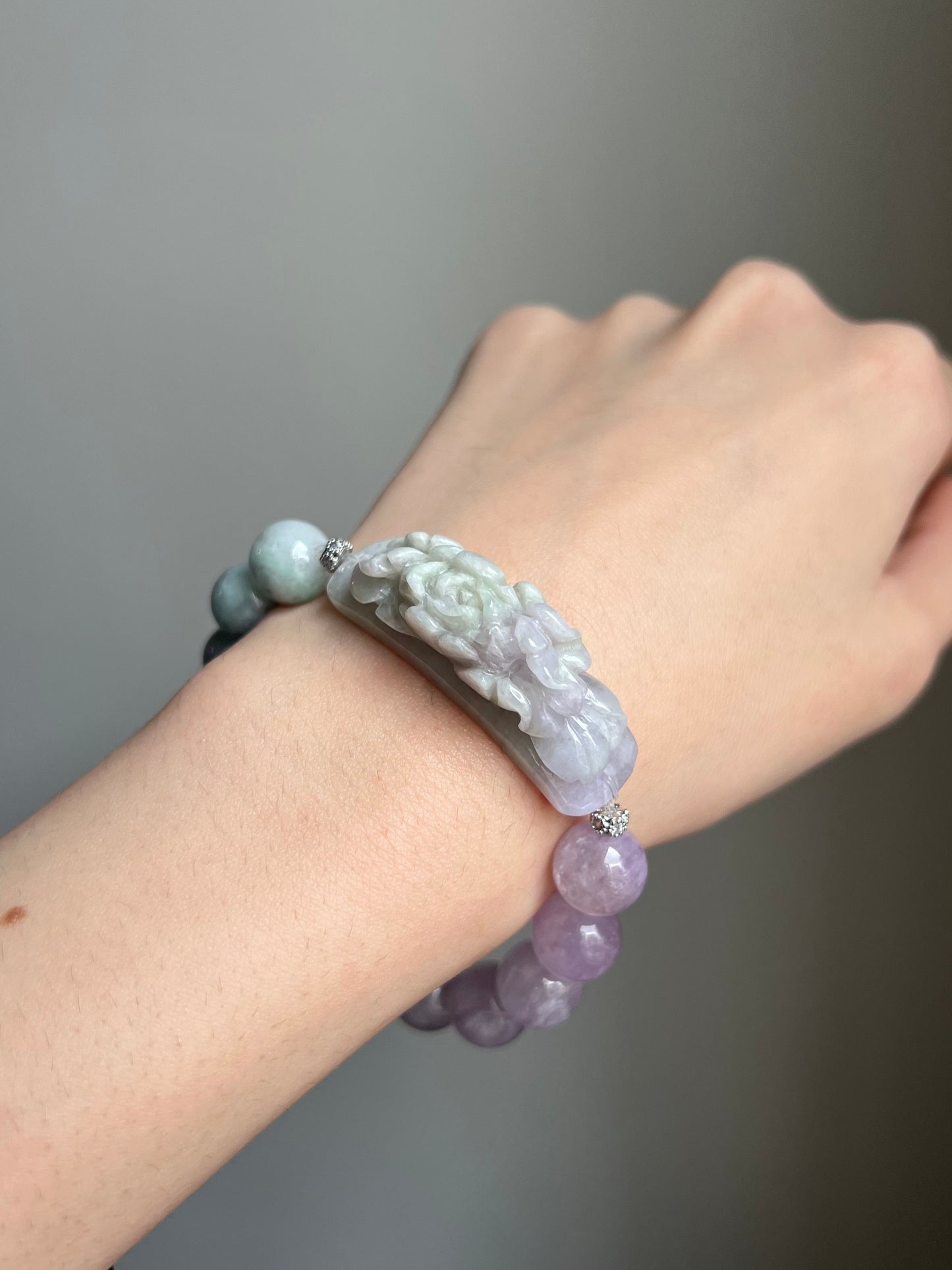 "promise of spring" mixed jadeite x amethyst bracelet