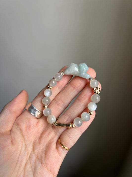 "playtime" white and green jadeite cat bracelet #03