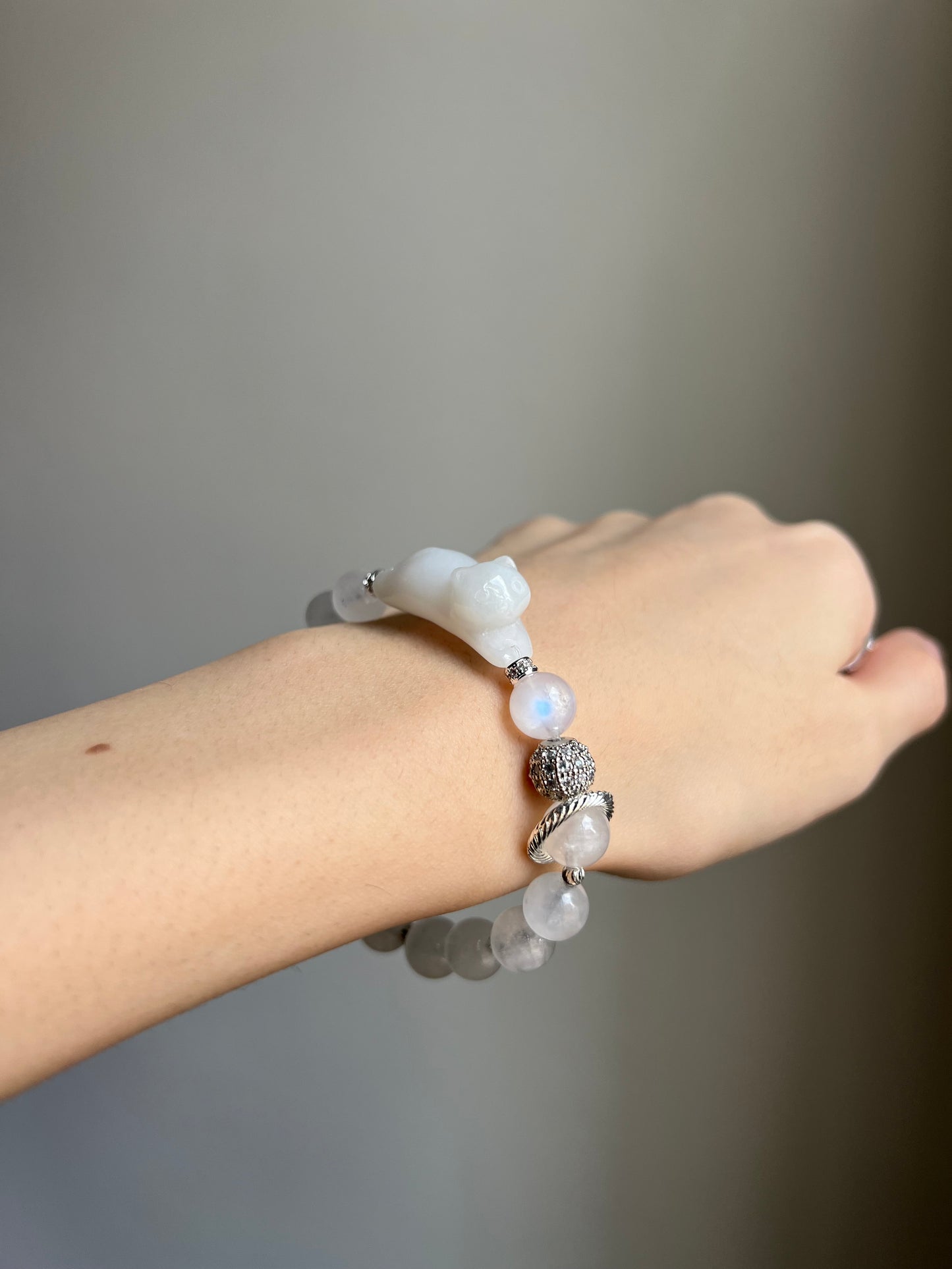 "playtime" white jadeite cat bracelet #04