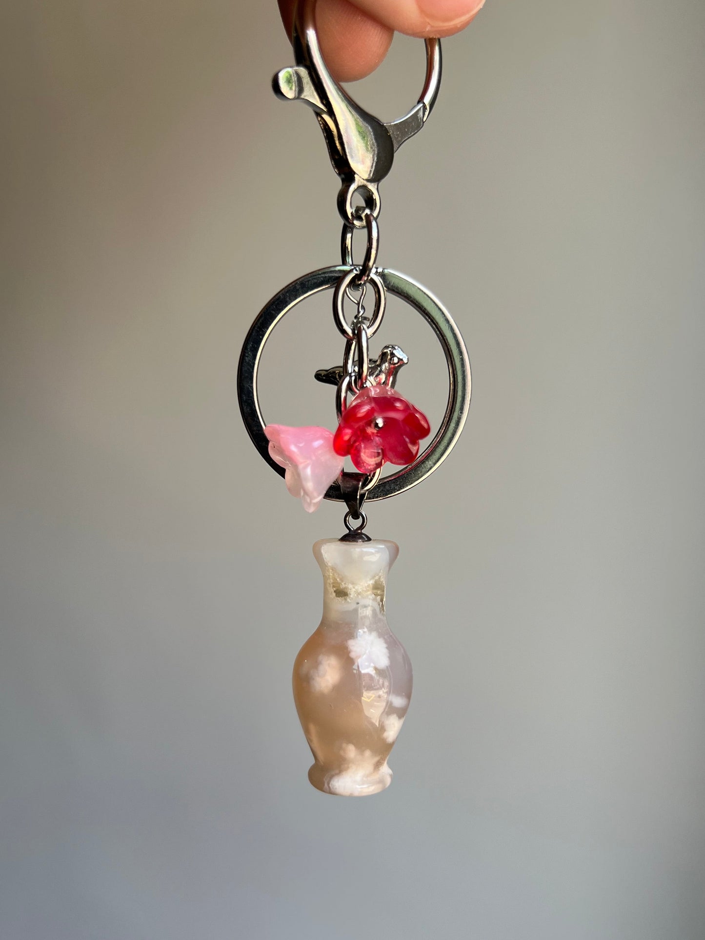 "new beginnings" flower agate vase bag charm