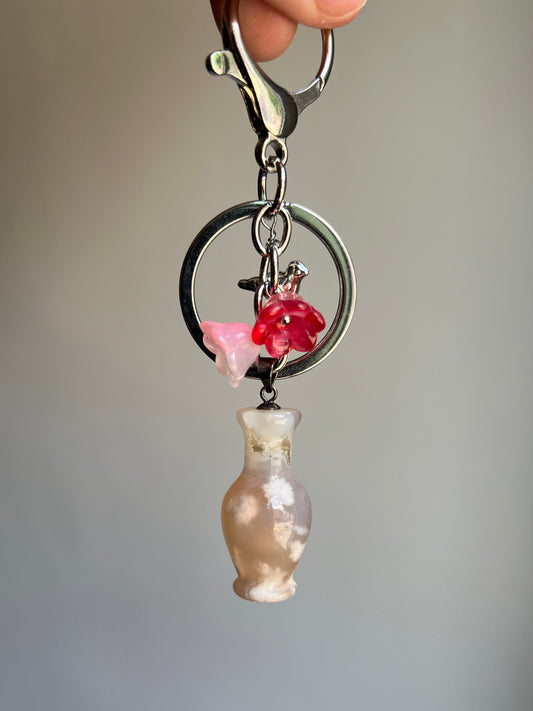 "new beginnings" flower agate vase bag charm