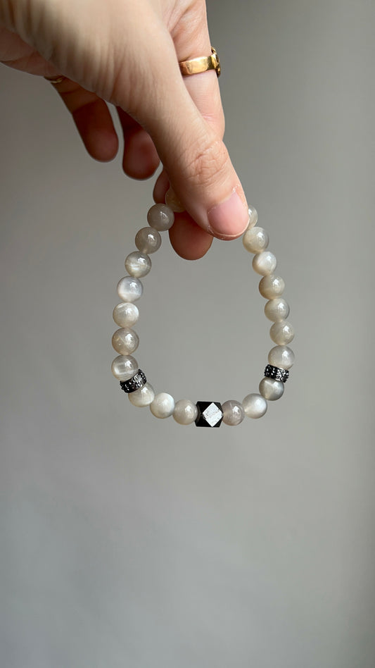 meteorite + grey moonstone bracelet
