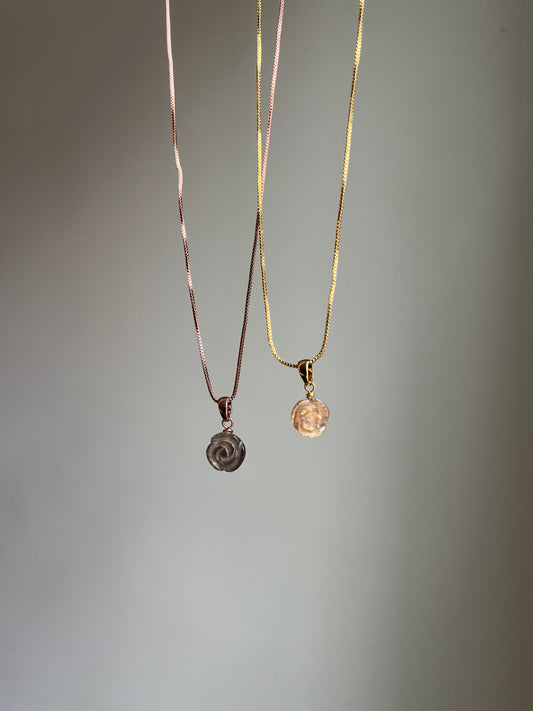 “bloom & glow” skeletal sunstone rose necklace