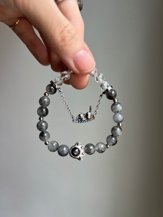 “no gloomy days” black rutilated quartz bracelet