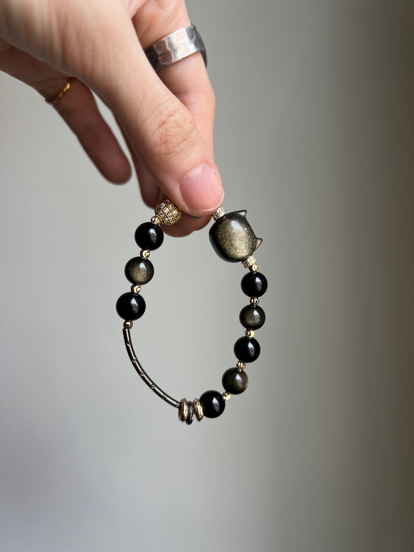 "night zoomies" gold obsidian cat bracelet