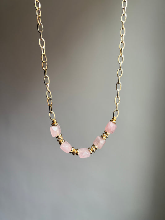 “dawn of time” rose quartz necklace