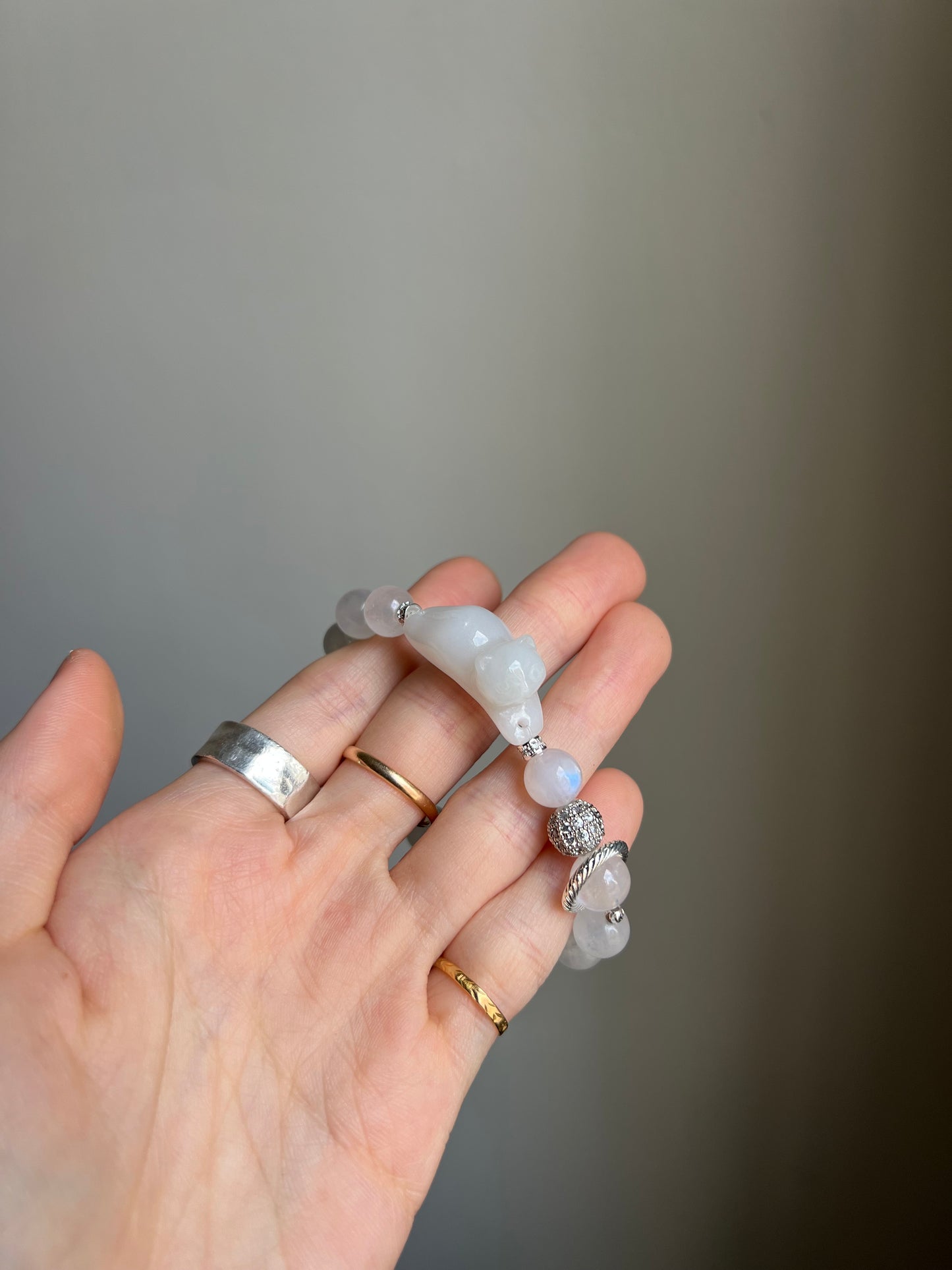 "playtime" white jadeite cat bracelet #04