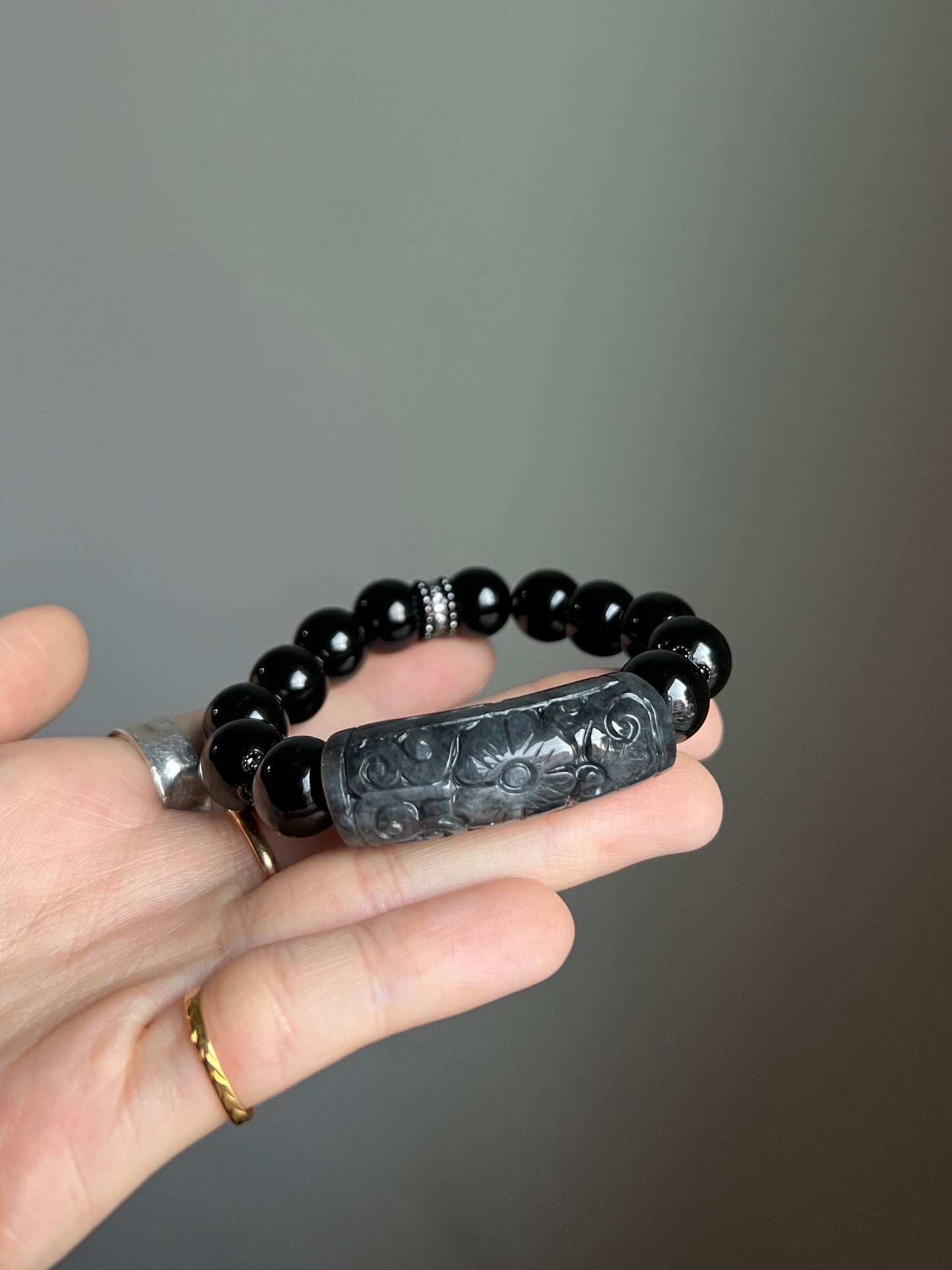 "the night's calling" black (wuji) jadeite bracelet