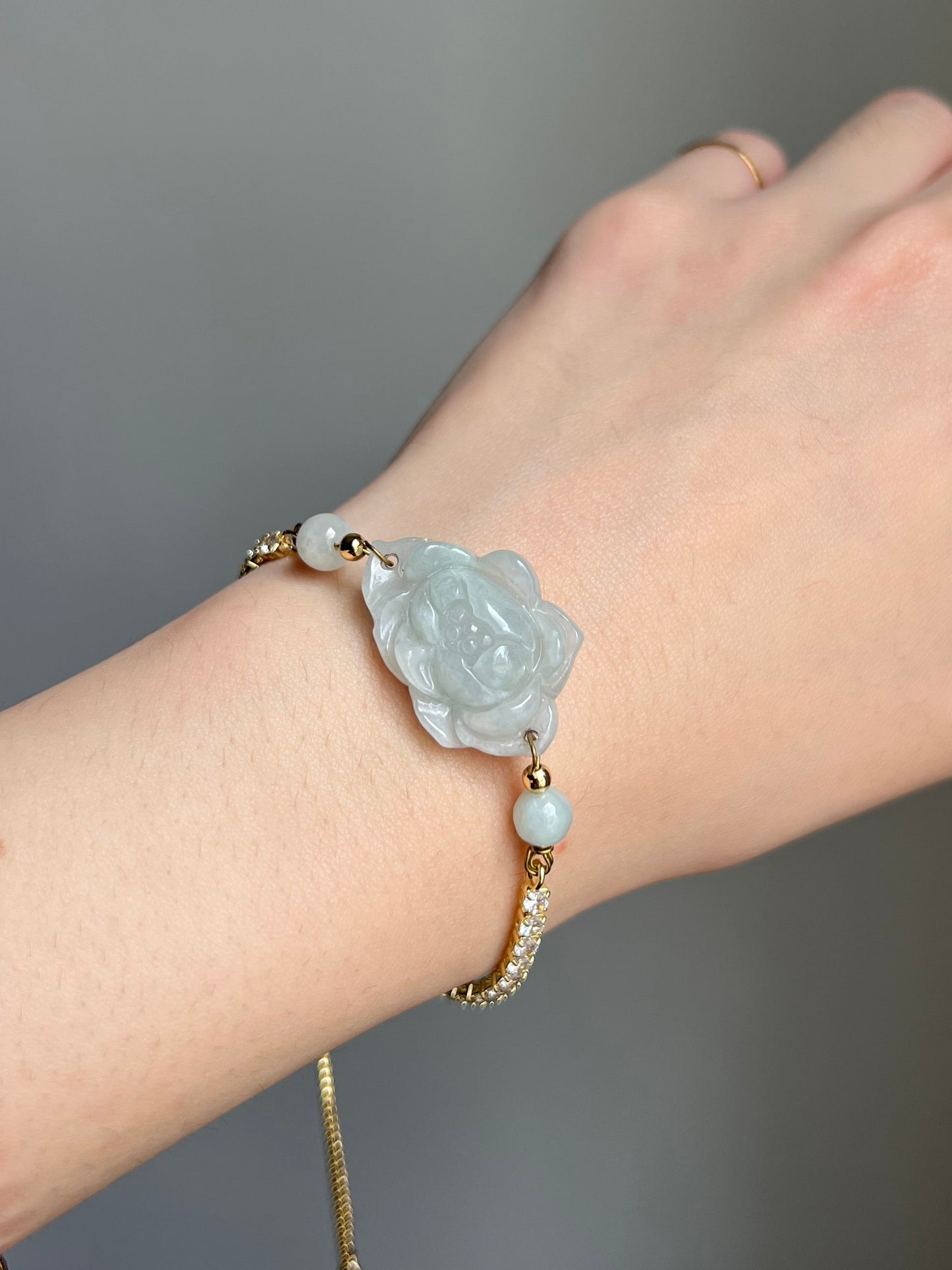 "sweet surrender" jadeite flower adjustable bracelet