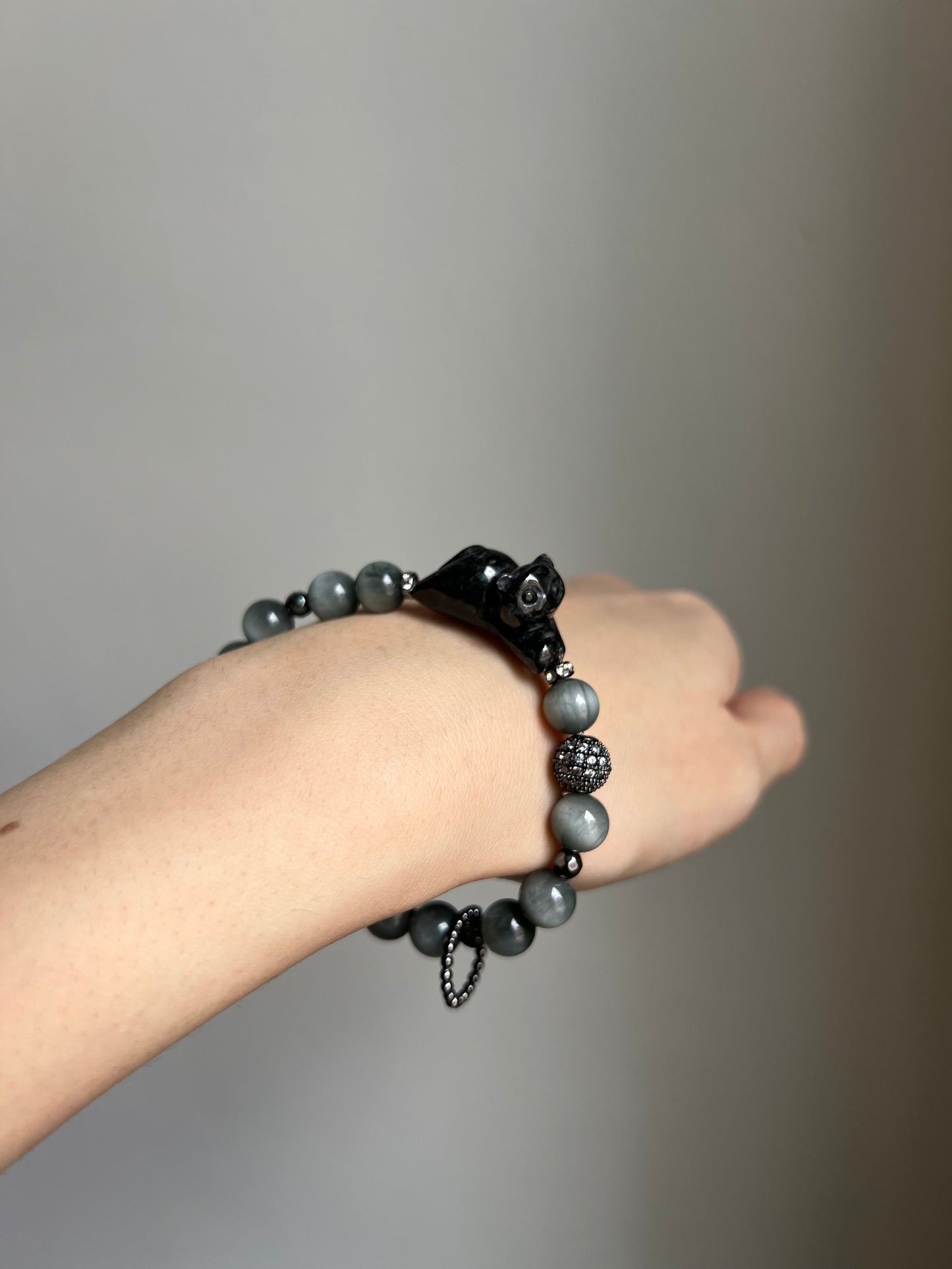 "playtime" black jadeite cat bracelet #05