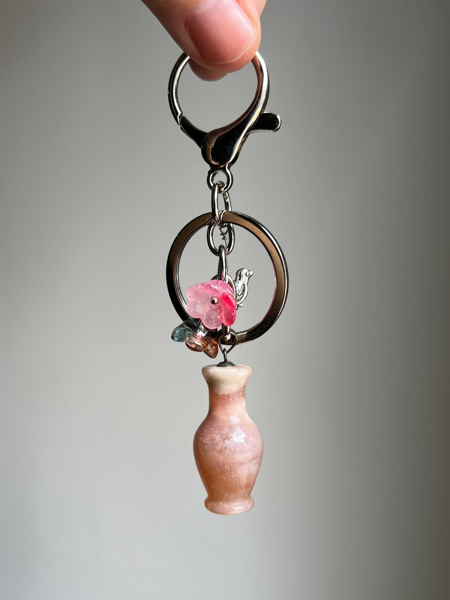 "new beginnings" flower agate vase bag charm