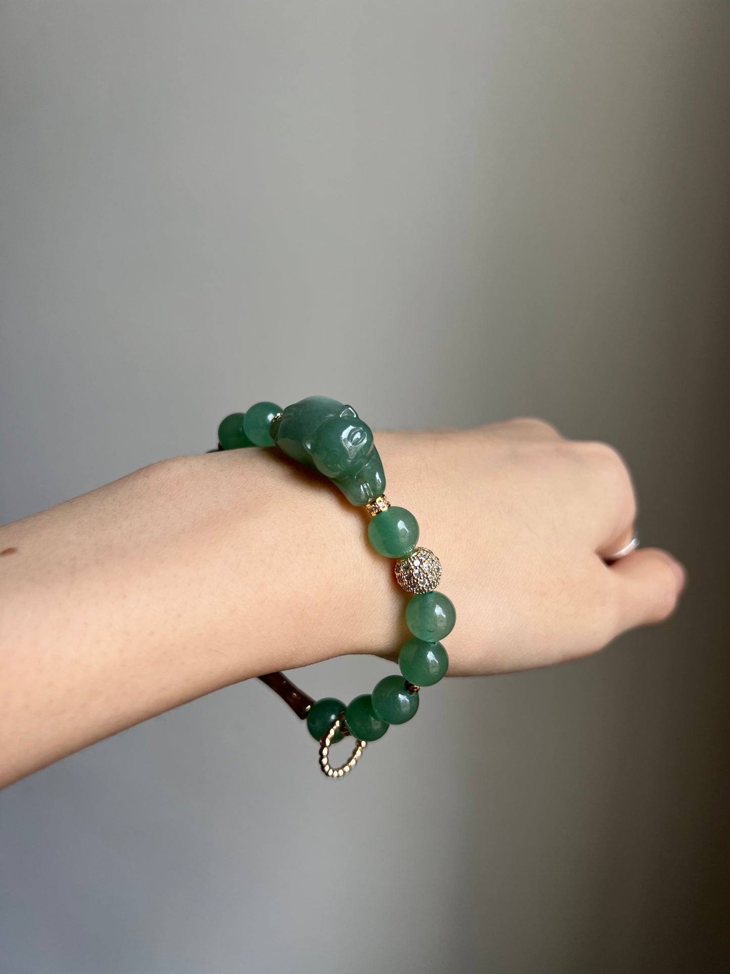 "playtime" green jadeite cat bracelet #02
