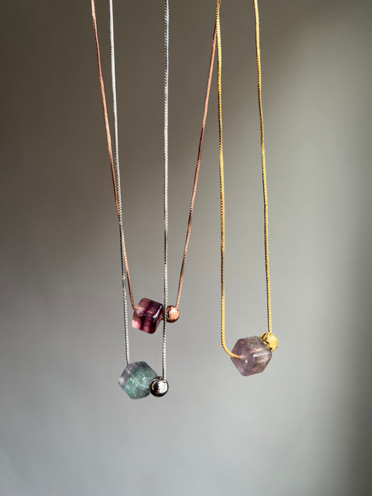 “cosmic order” fluorite + meteorite necklace