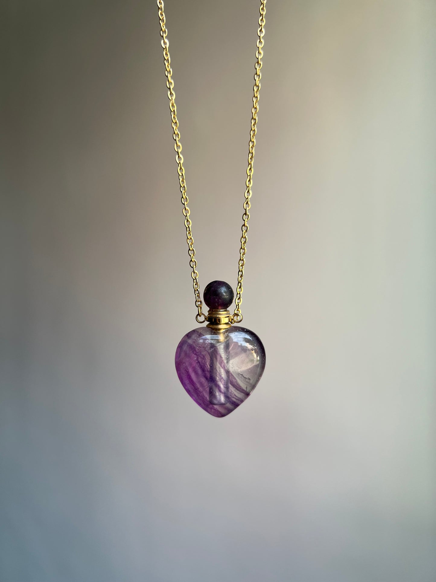 “violet” purple fluorite perfume bottle necklace