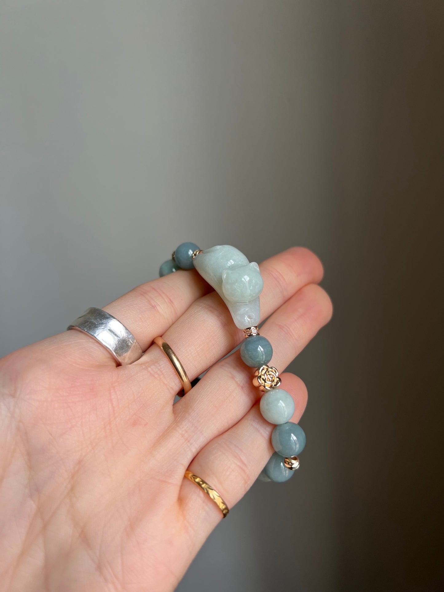 "playtime" green jadeite cat bracelet #13