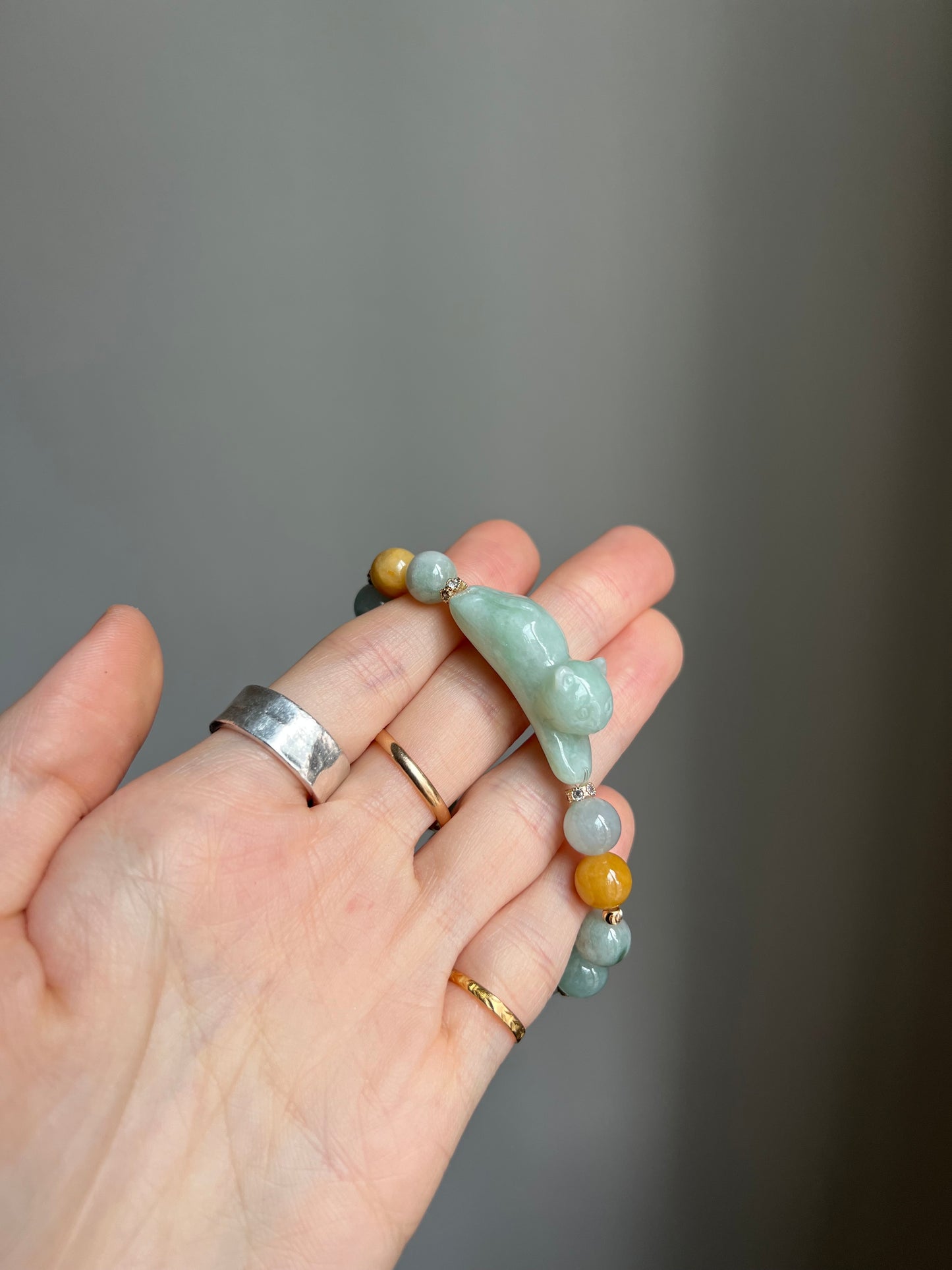"playtime" green jadeite cat bracelet #12