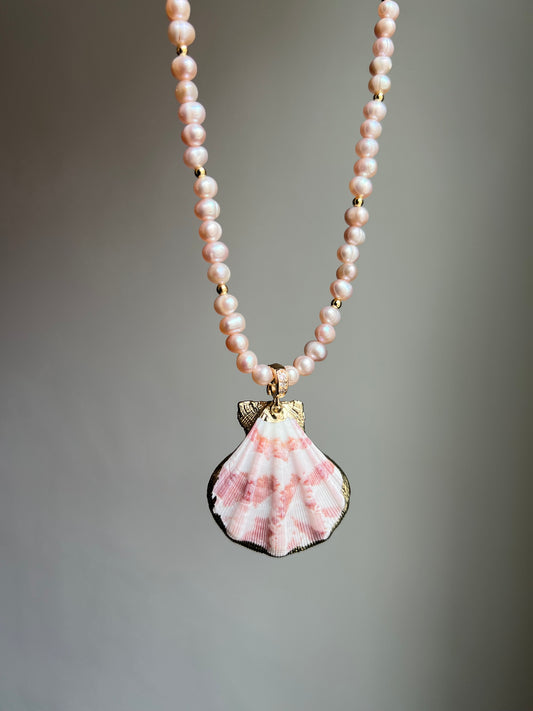 “and so i shell” fresh water pearl + shell necklace