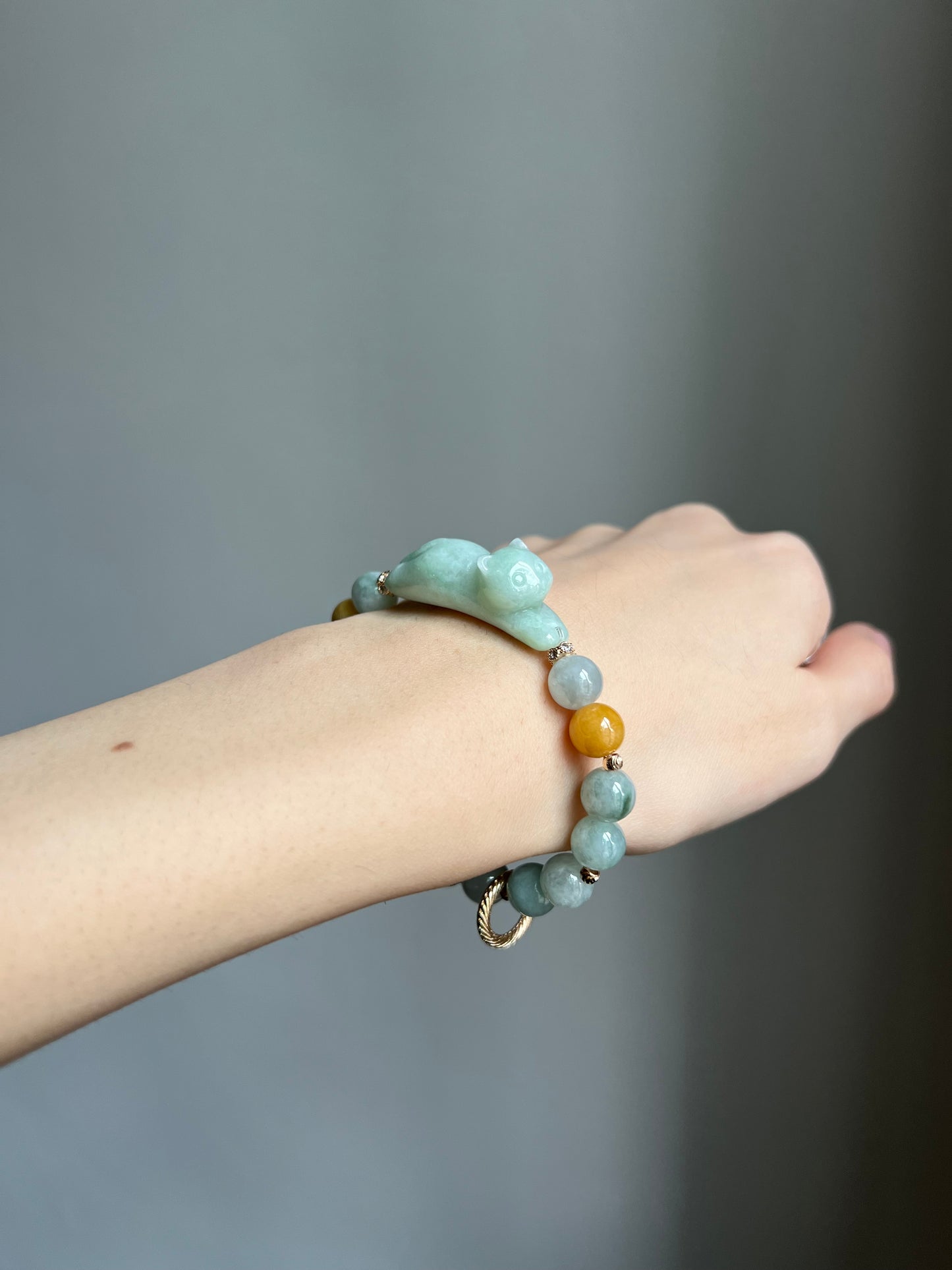 "playtime" green jadeite cat bracelet #12