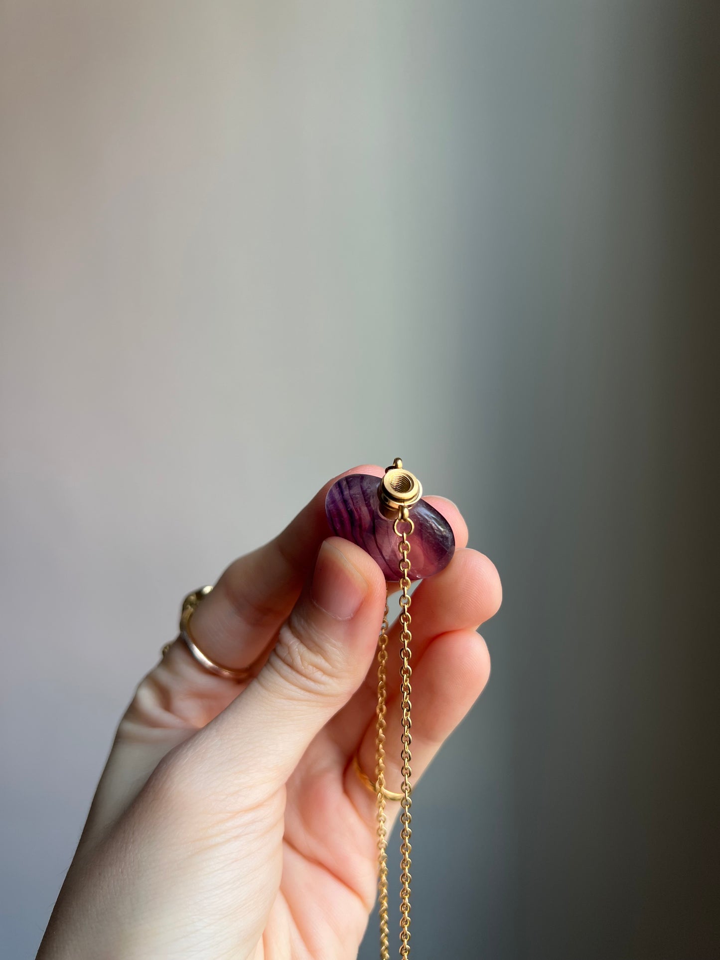 “violet” purple fluorite perfume bottle necklace