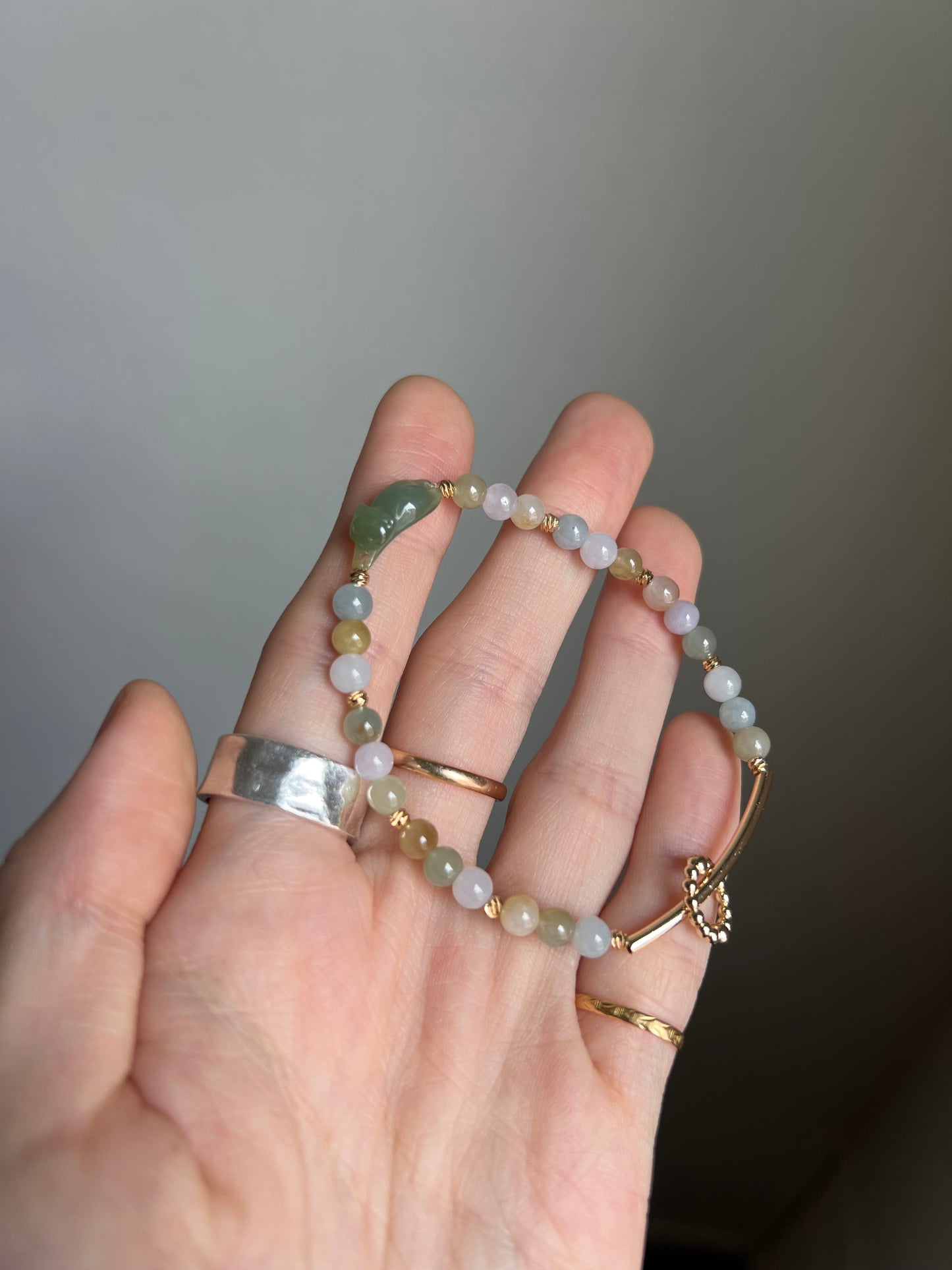 *mini* "playtime" jadeite cat bracelet #19