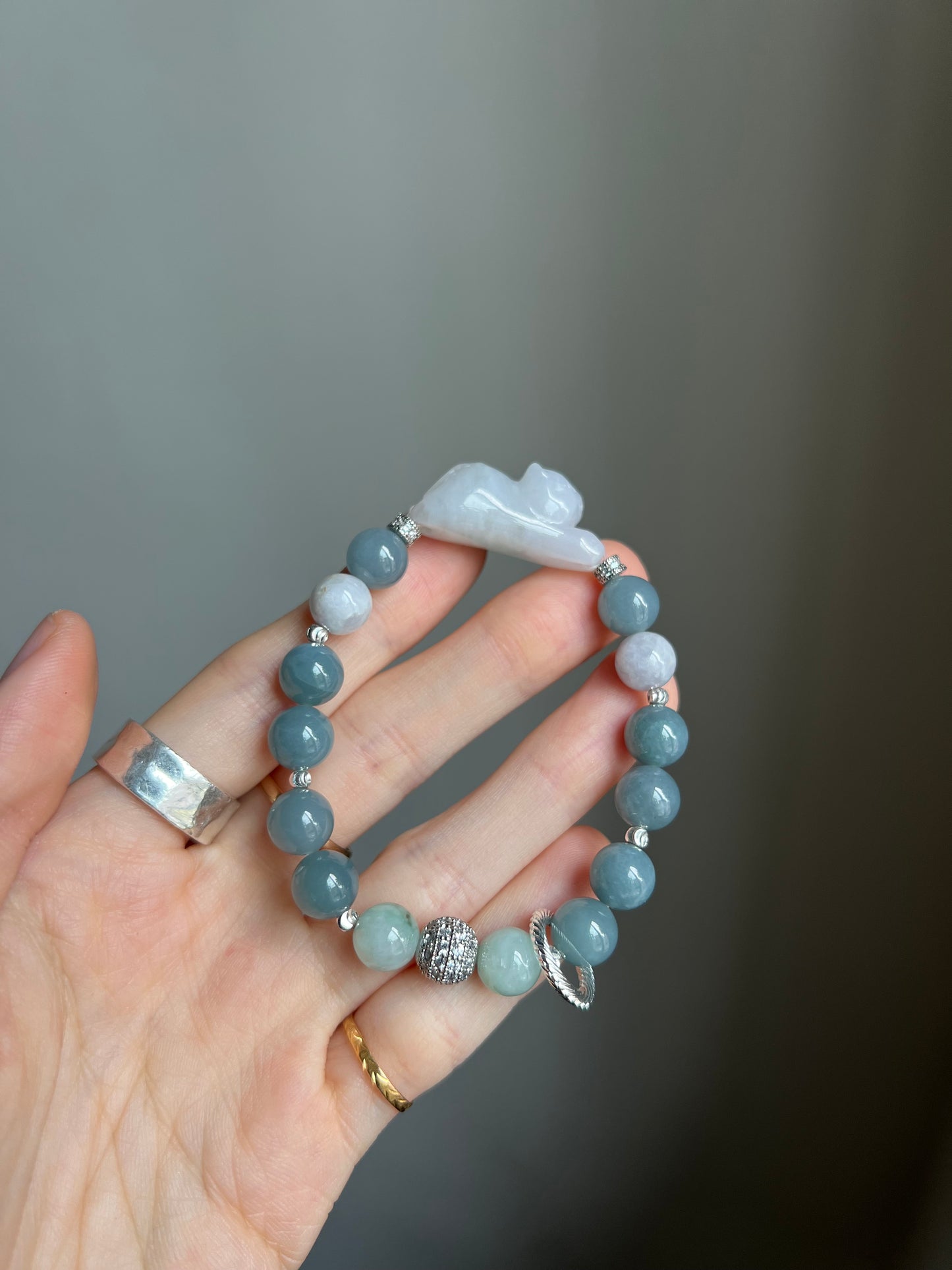 "playtime" white jadeite cat bracelet #10