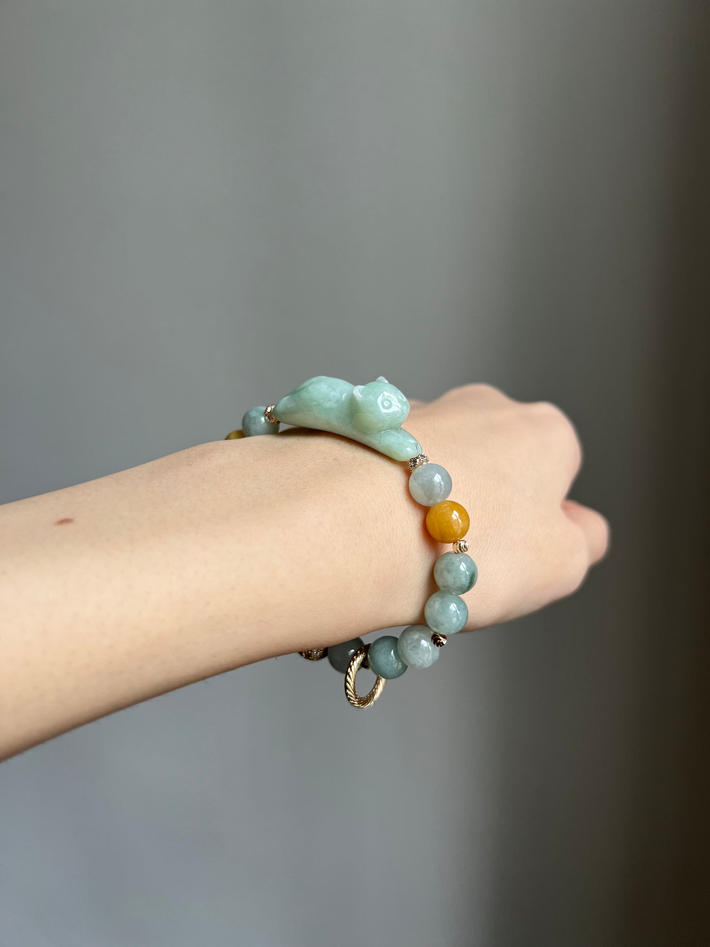"playtime" green jadeite cat bracelet #12