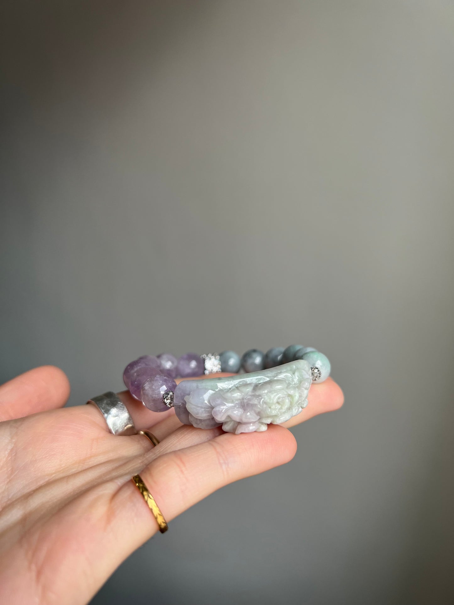 "promise of spring" mixed jadeite x amethyst bracelet