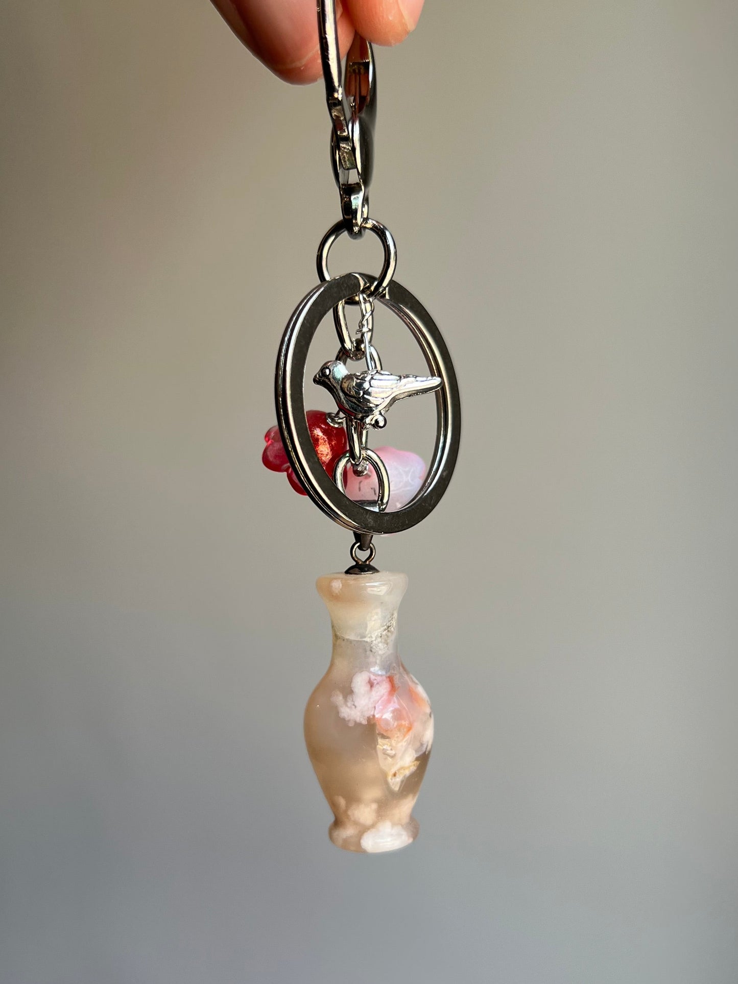 "new beginnings" flower agate vase bag charm
