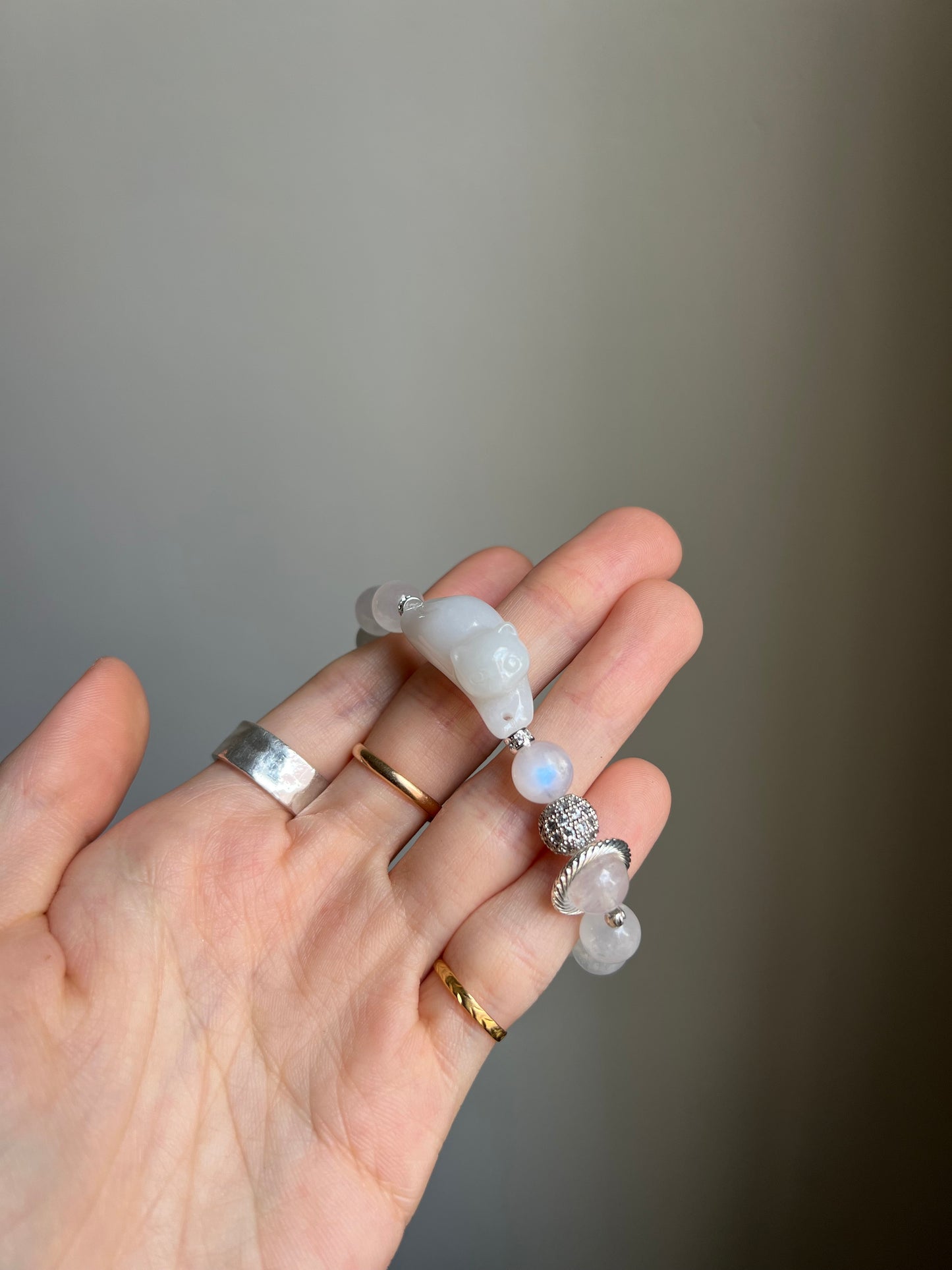 "playtime" white jadeite cat bracelet #04
