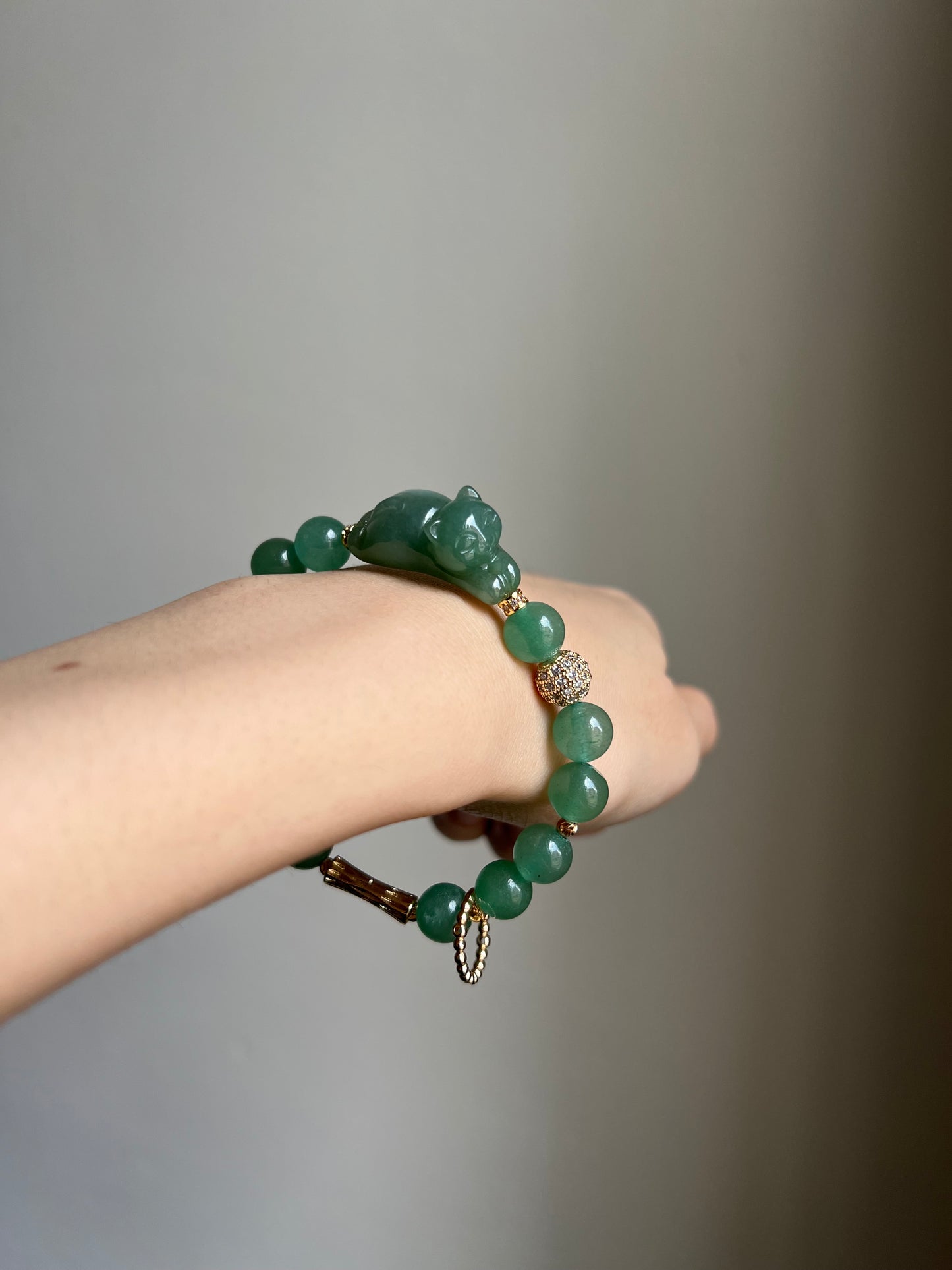 "playtime" green jadeite cat bracelet #02