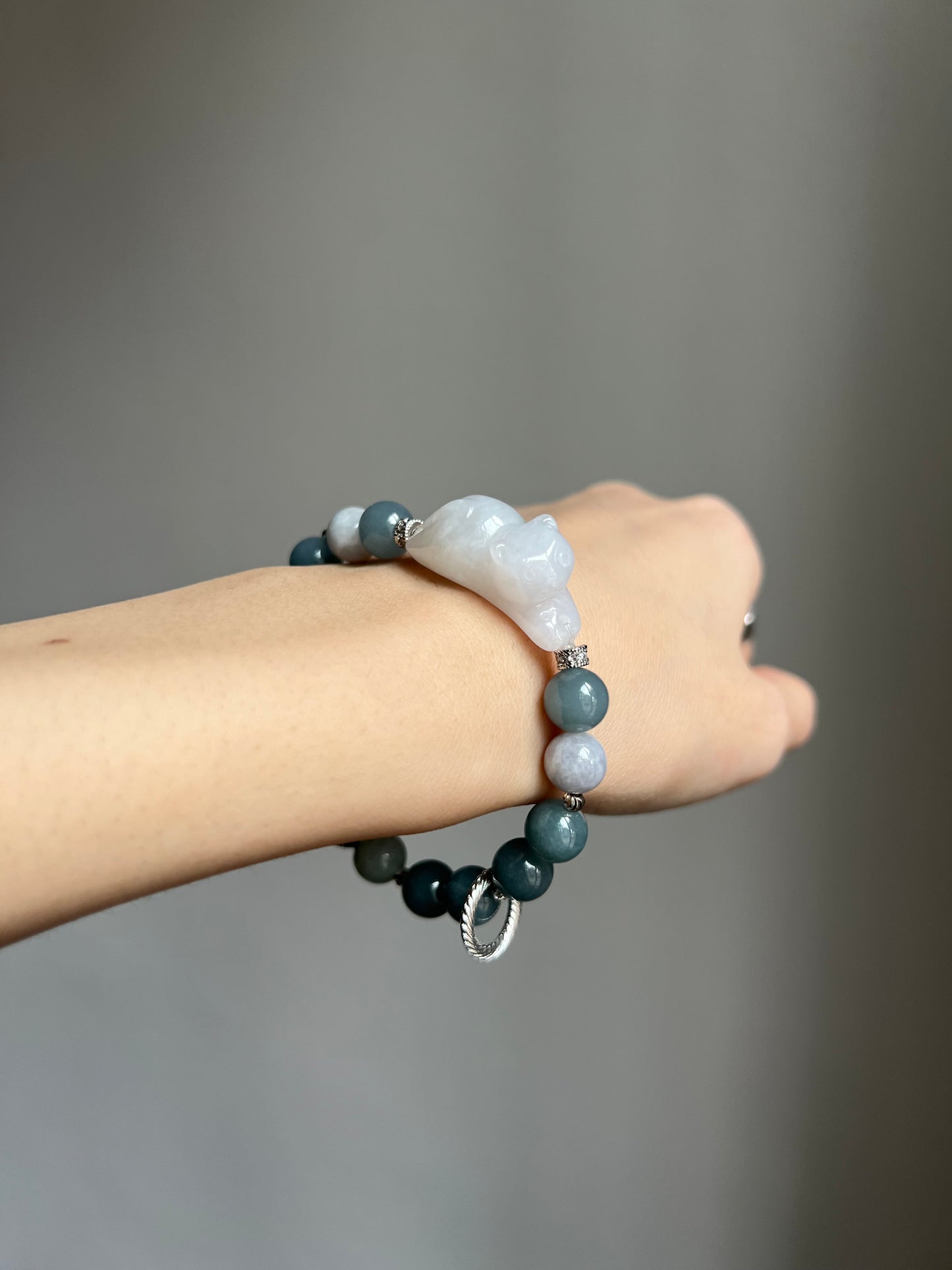 "playtime" white jadeite cat bracelet #10