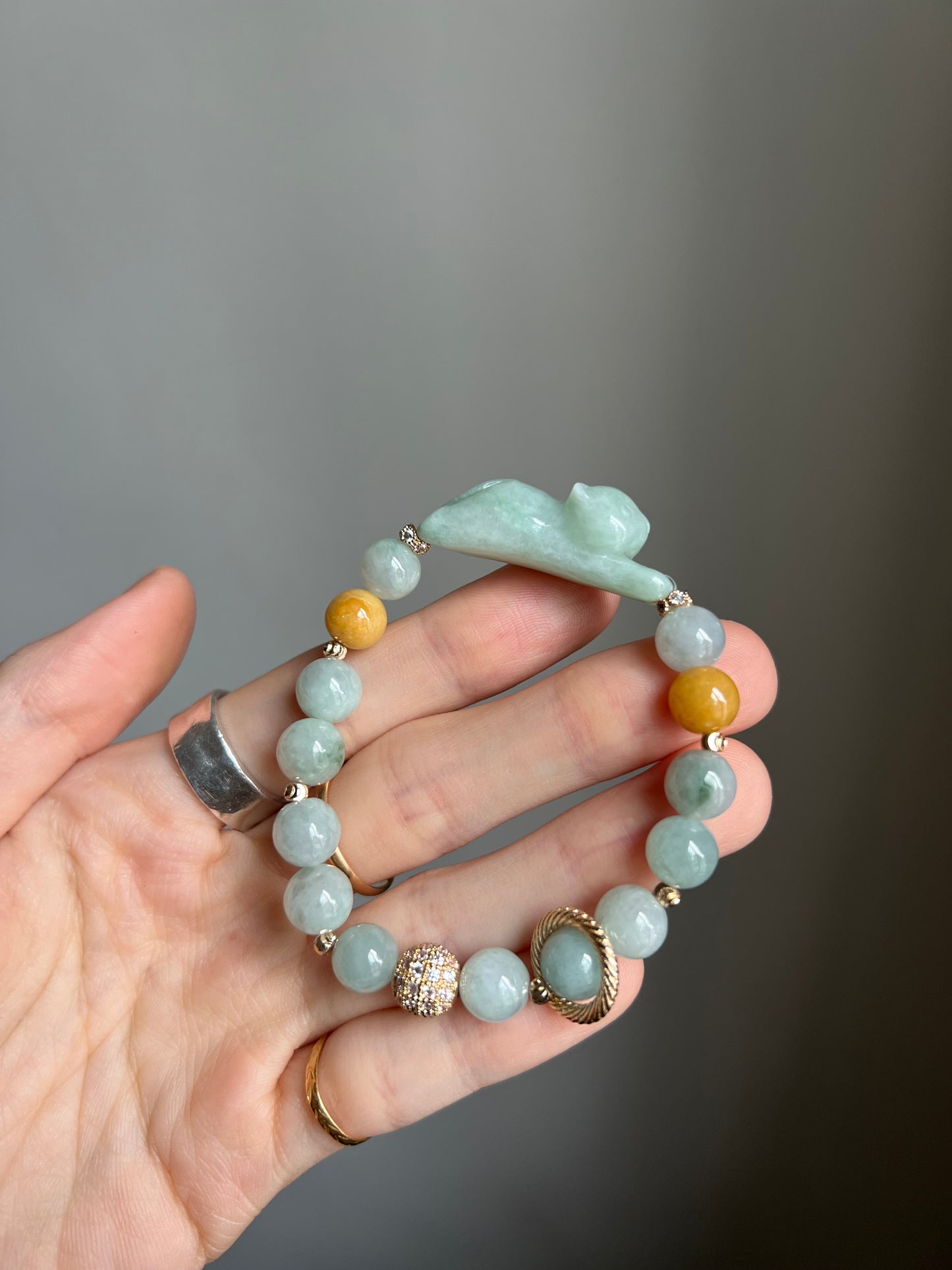 "playtime" green jadeite cat bracelet #12