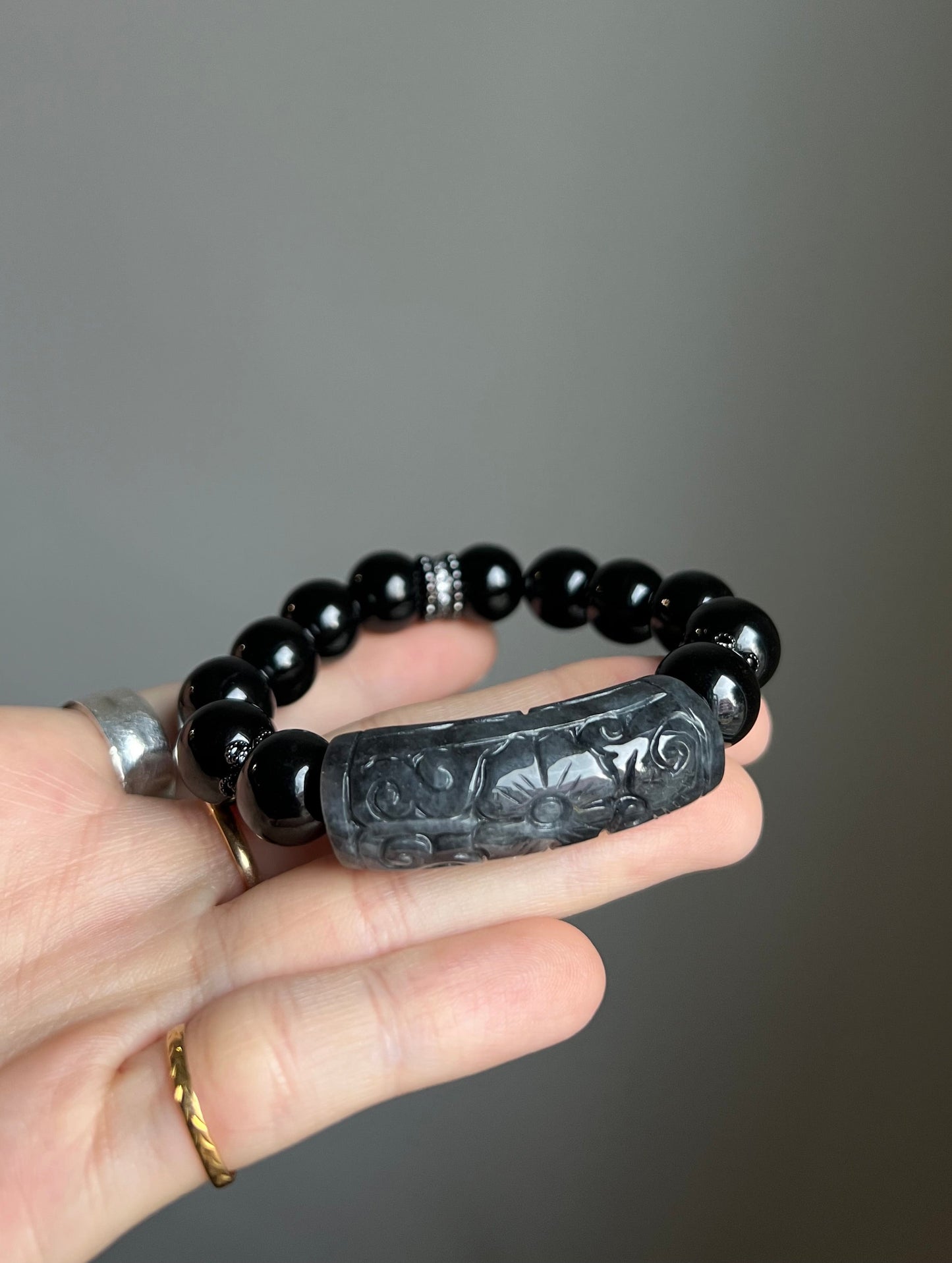"the night's calling" black (wuji) jadeite bracelet